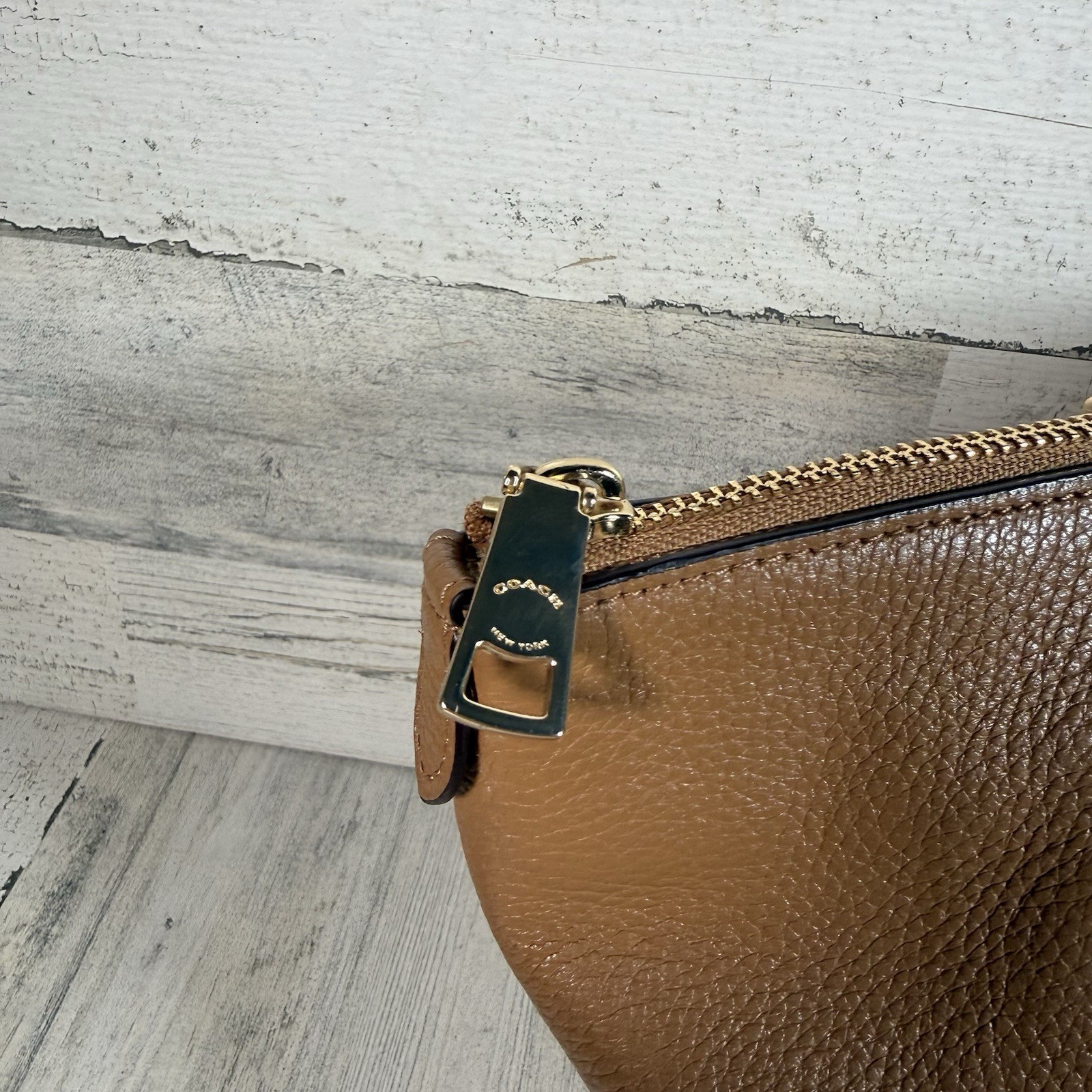 Coach Pebbled Leather Ava Chain Tote Style Purse Khaki