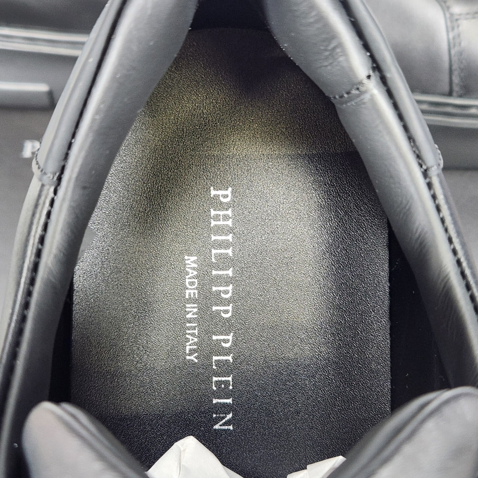 Size 10.5 (EU 45) – Philipp Plein Nappa Leather Lo-Top Sneakers Hexagon – Black