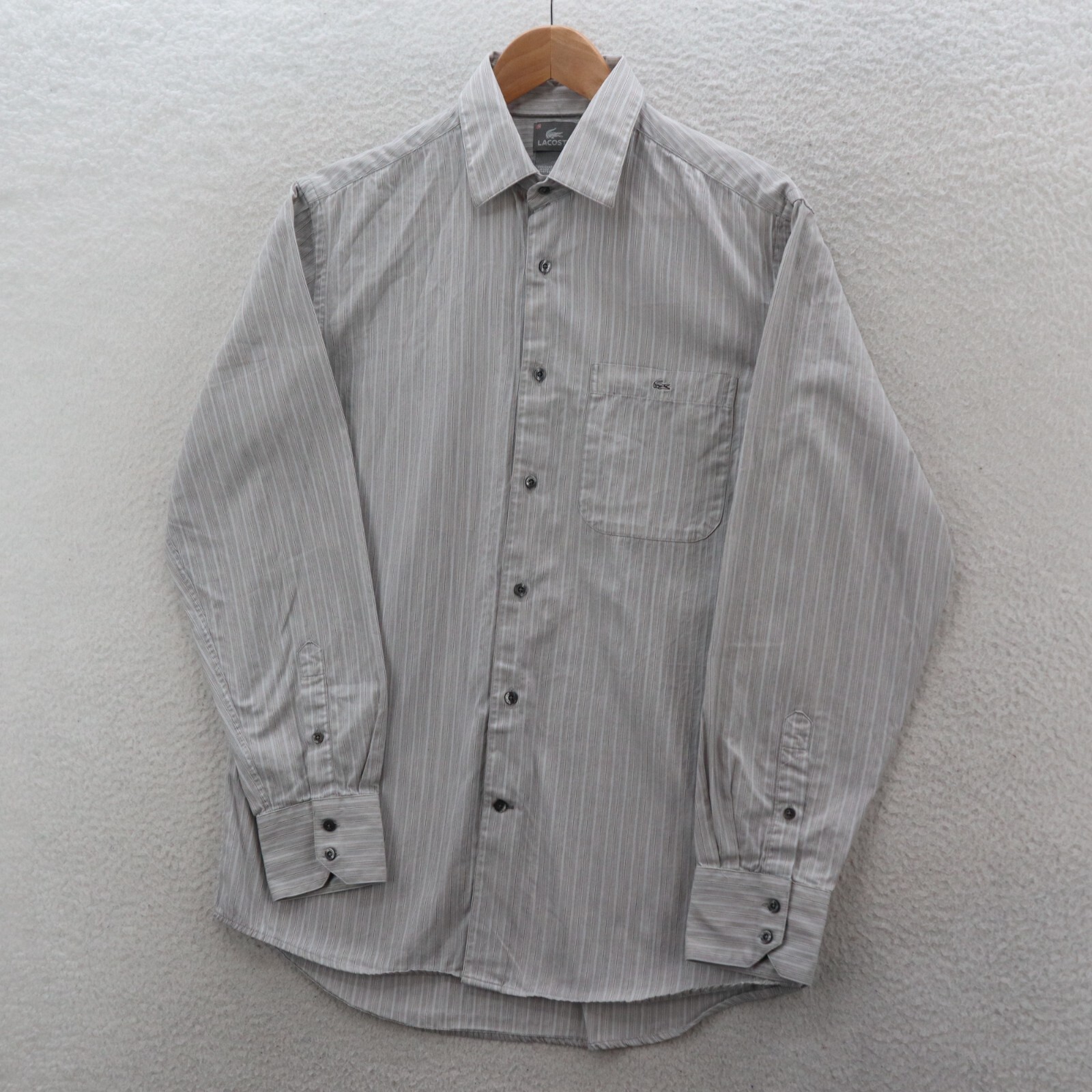 Lacoste Shirt Men’s 40 Gray Striped Button Up Luxury Preppy Country Club Ivy