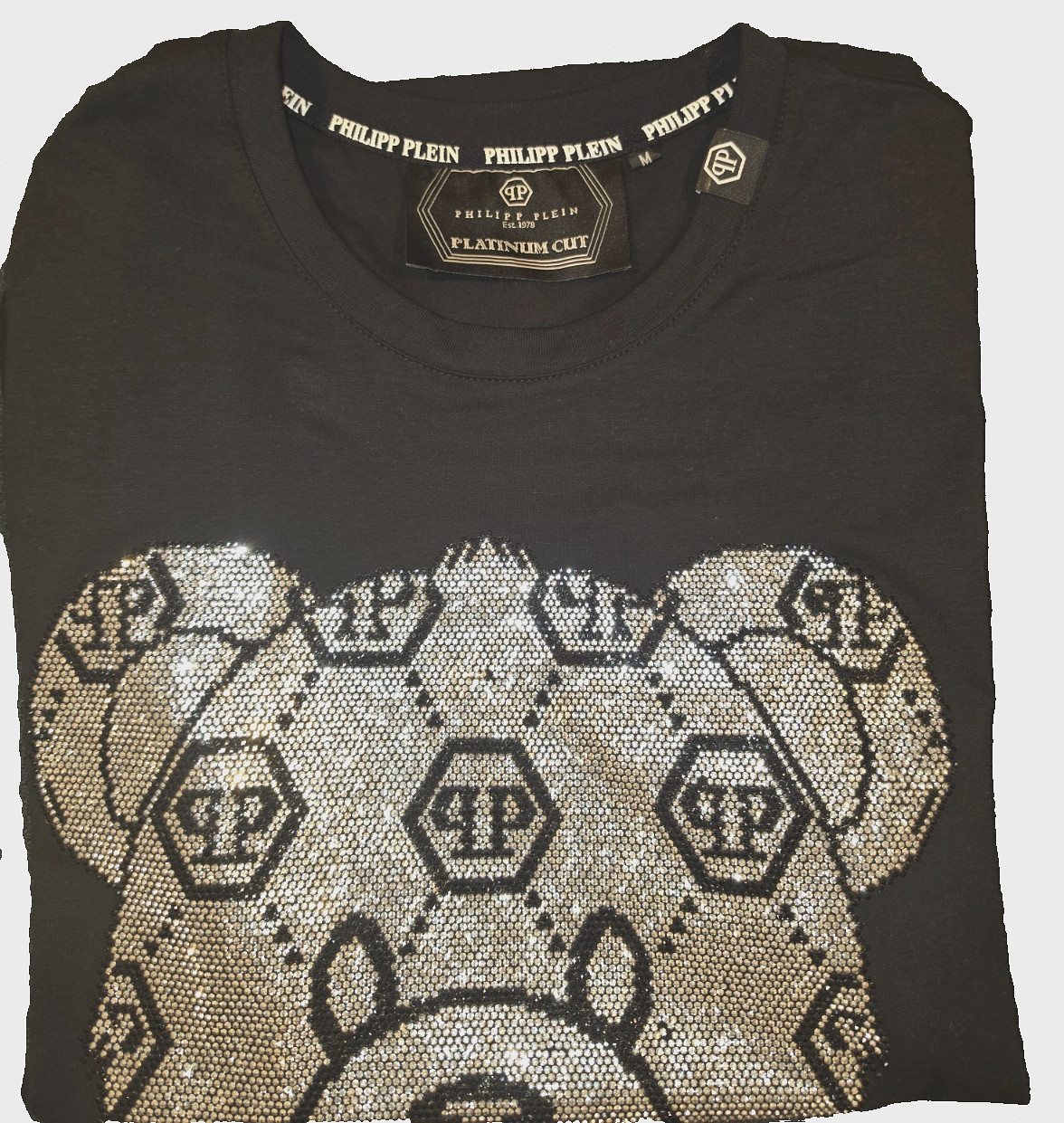 Philipp Plein Teddy, Rhinestone, Black T-shirt Medium, Authentic MSRP $700, Y2K