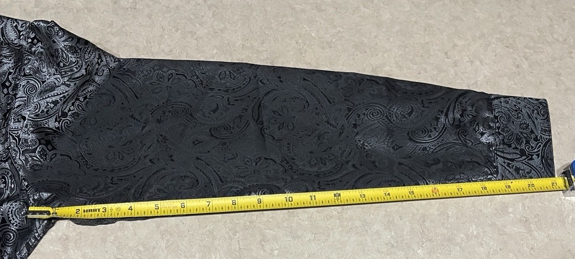 Barry Wang Men’s Black & Gray Paisley Silk Button Down Front Dress Shirt Sz M