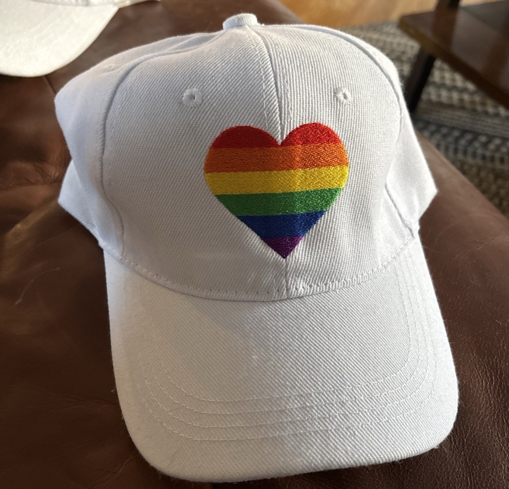 NWT White Baseball Cap W/ Rainbow Heart “Love” Adjustable. One Size