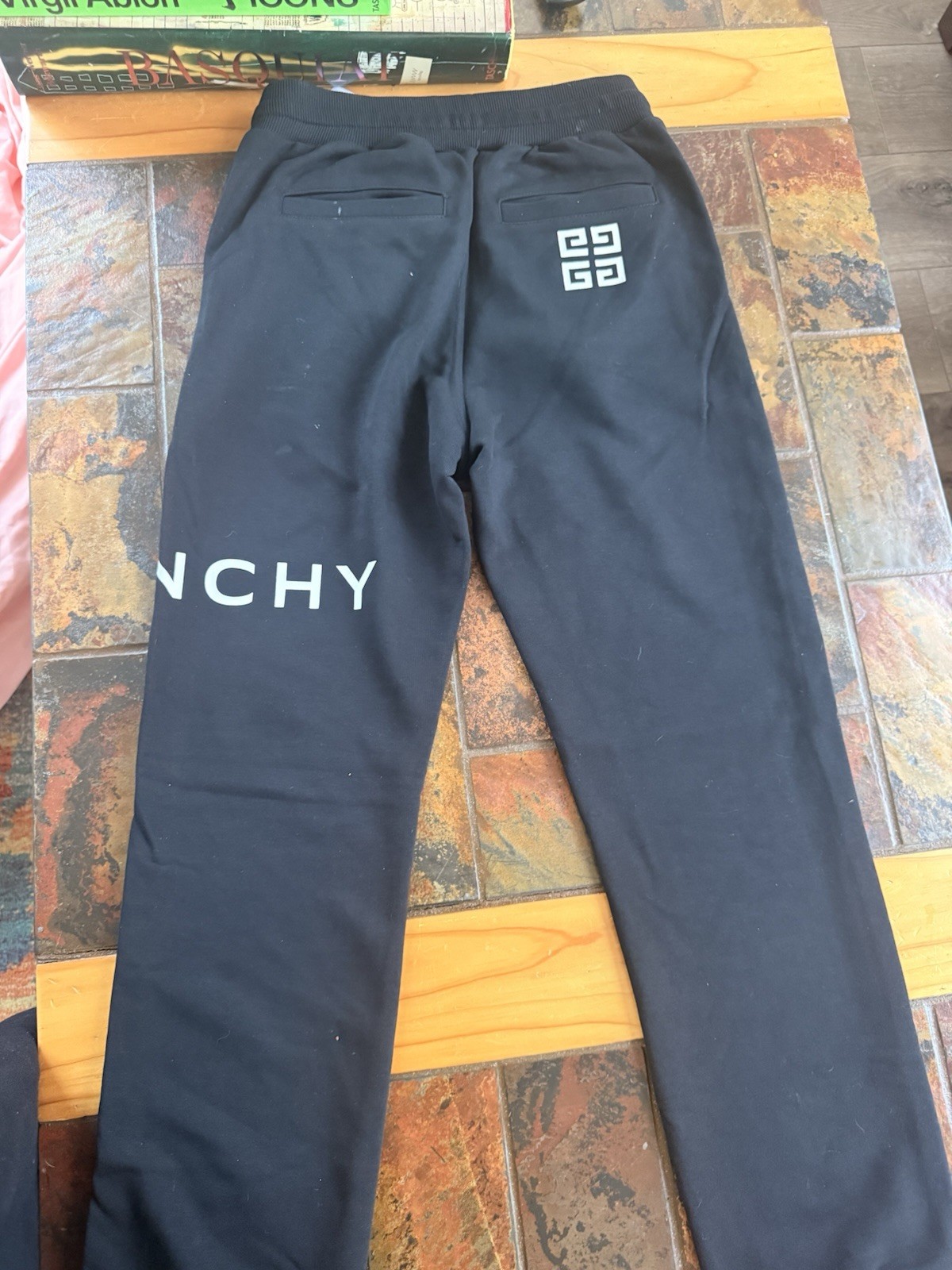 Givenchy Black Cotton Fleece Logo Jogger Pants 12+ Drawstring Elastic Waist