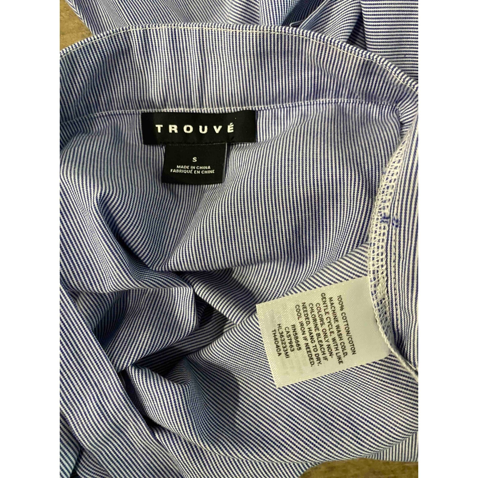 Trouve Blue White Striped Off Shoulder Ruffle Bell Sleeve Cotton Blouse Small