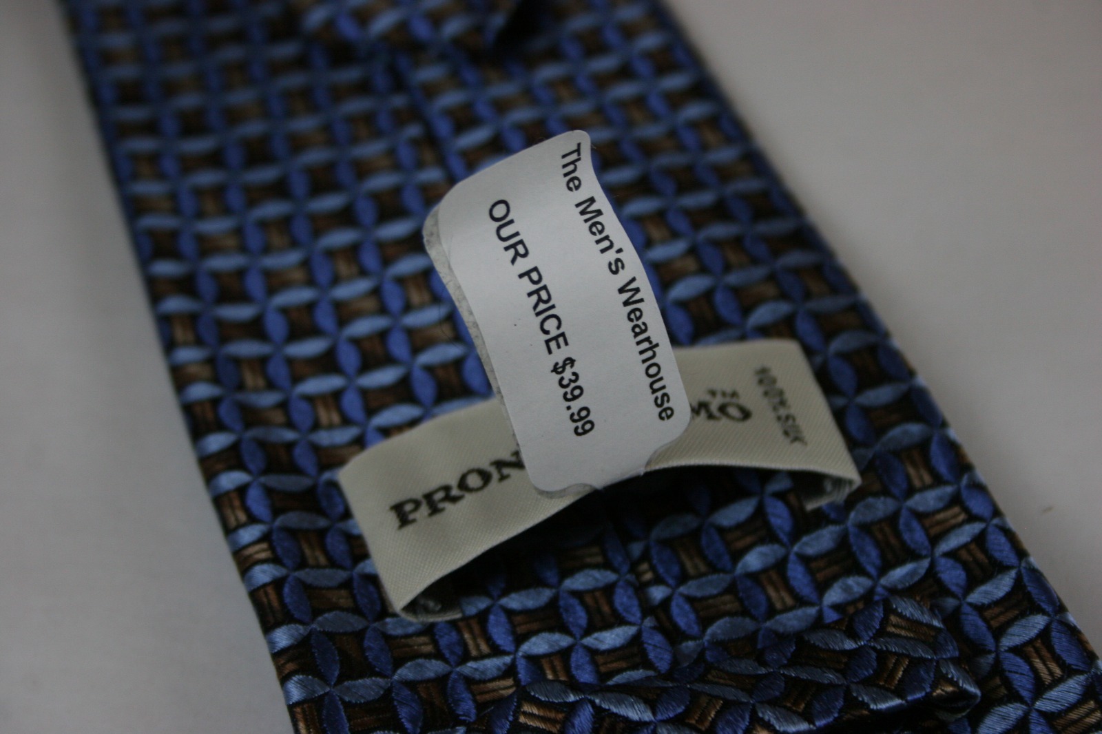 Pronto Uomo 100% Silk Blue Brown Tie Classic Tie 3 3/4″ wide NWT
