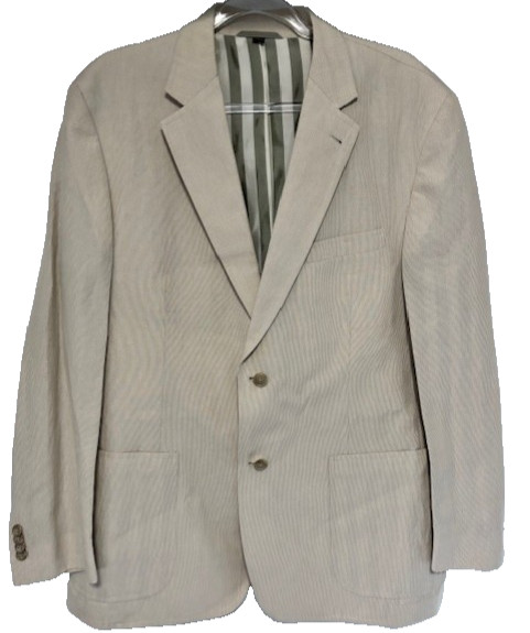 Kroon Men’s 42R Linen Cotton Blend Beige Microstriped 2 Button Blazer Sport Coat