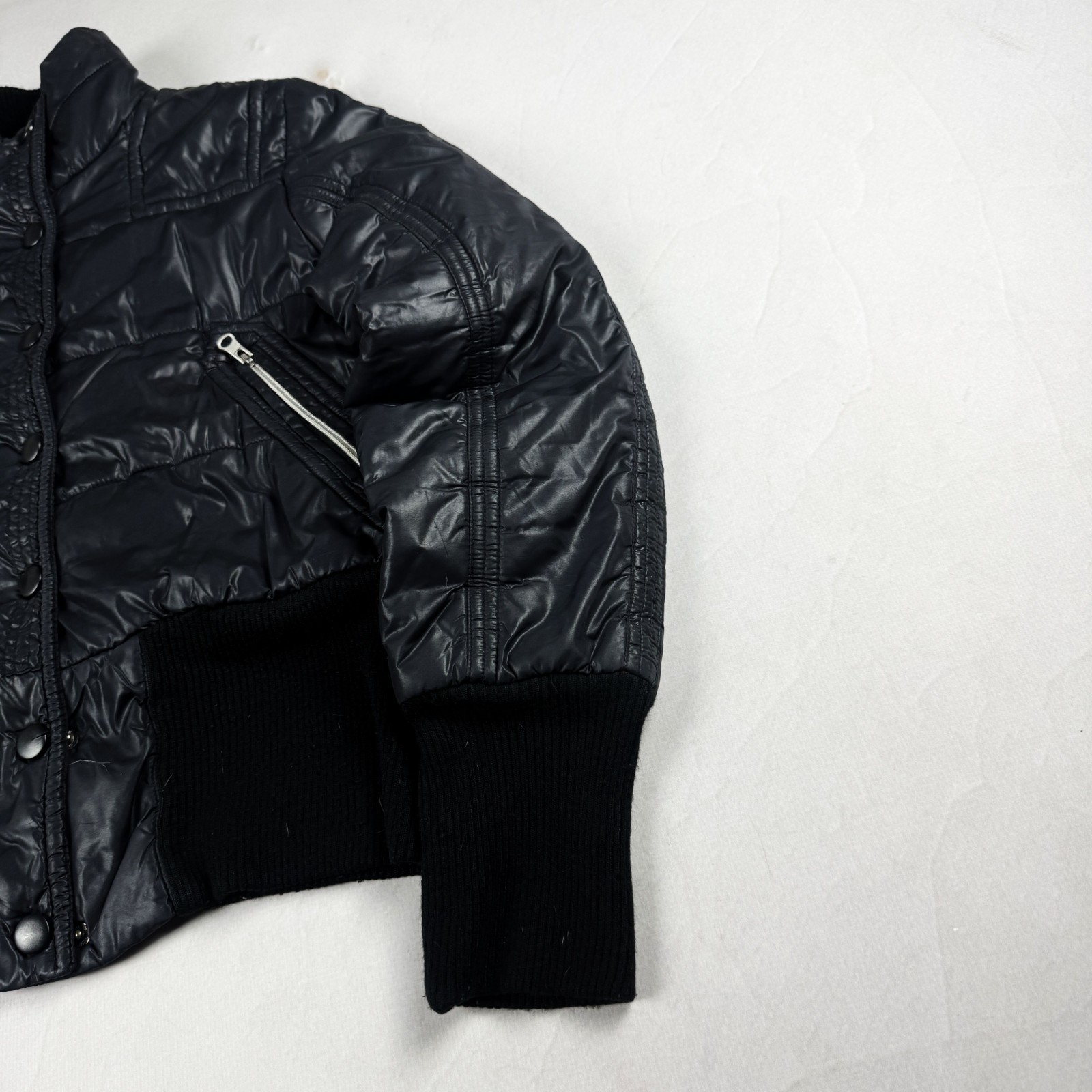 Womens Vintage Black Cropped Puffer Jacket Quilted Bubble Coat Y2K Streetwear