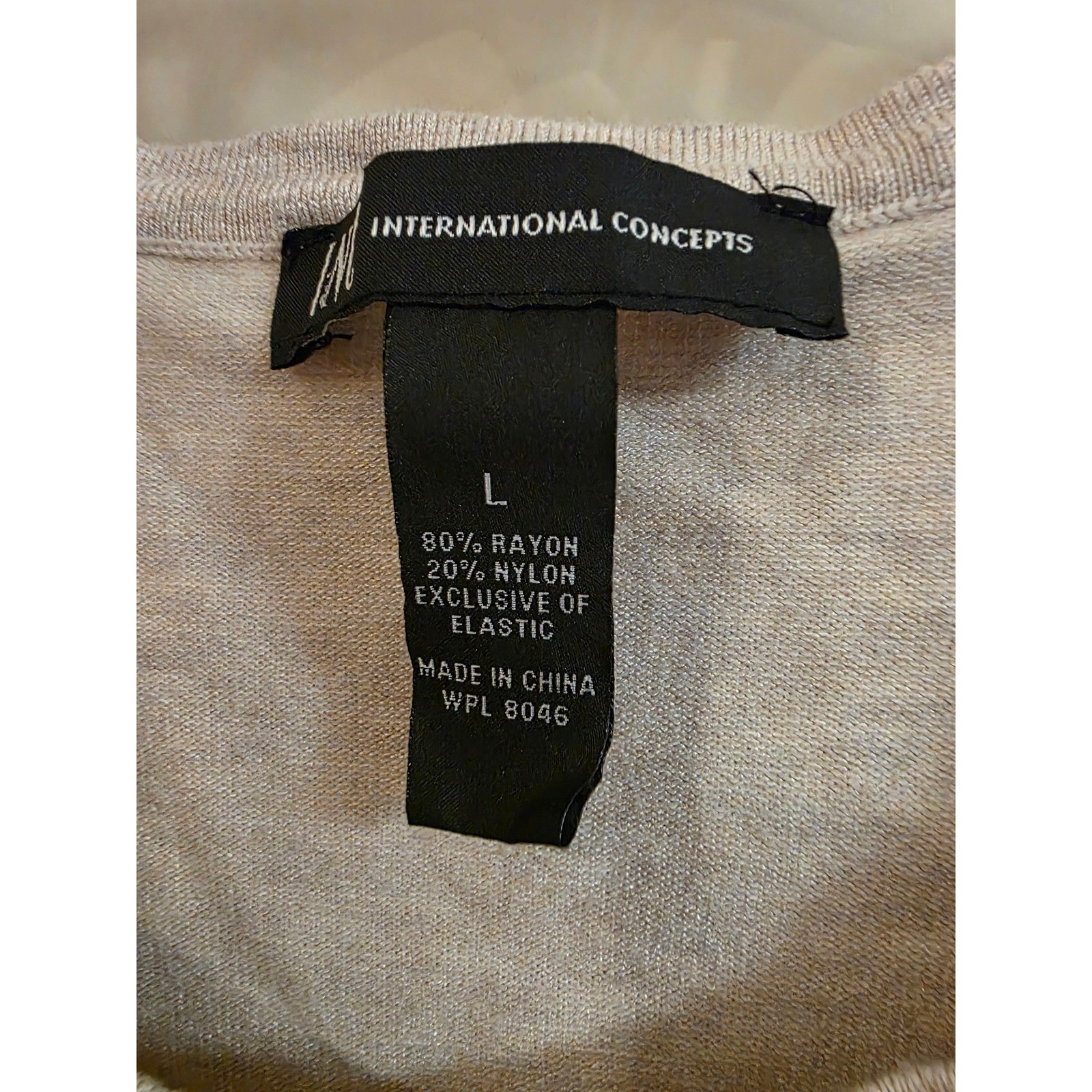 INC International Concepts Ombre Rhinestone Heart Puff Sleeve Top Tan Navy Large