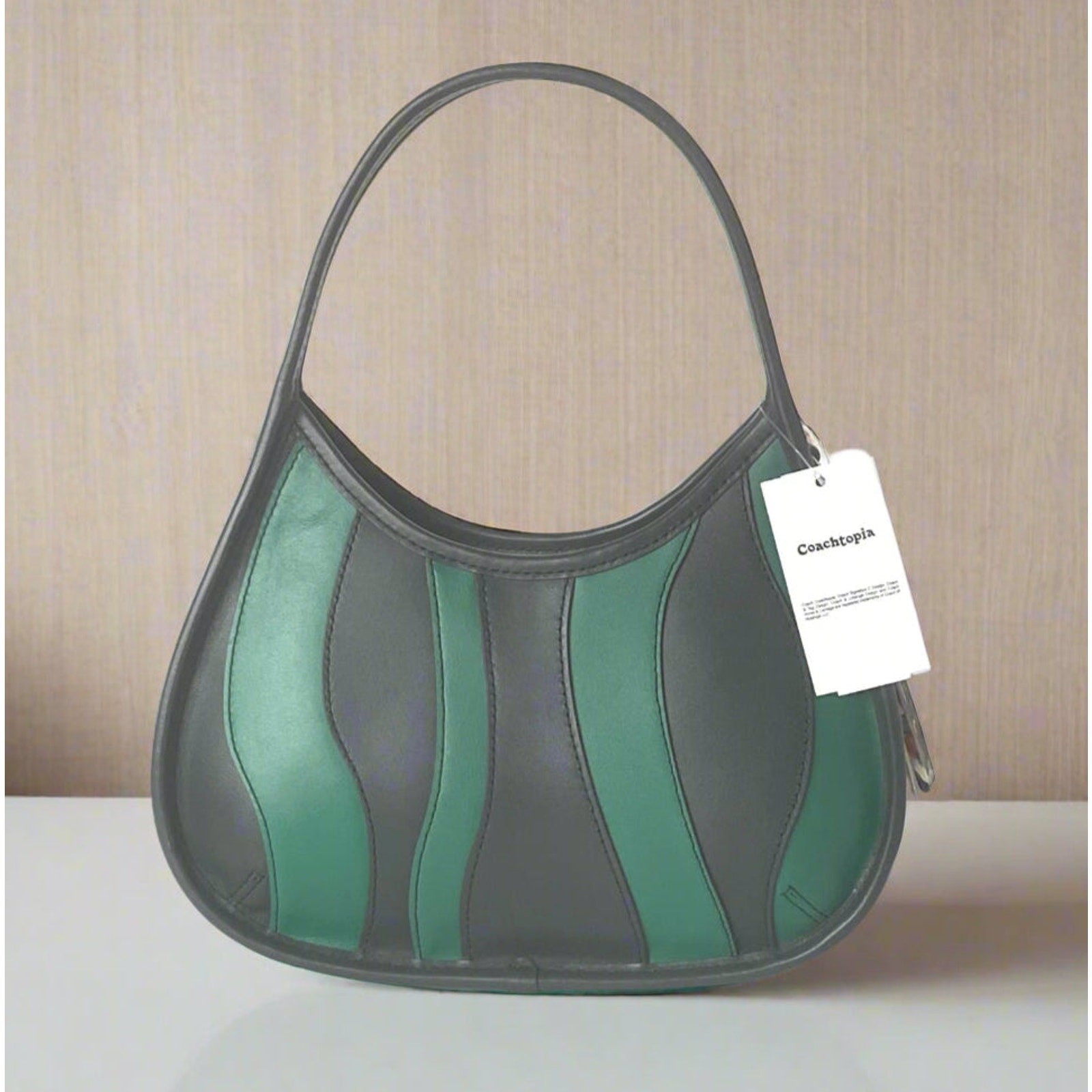 Coach Coachtopia Ergo Bag CQ004 Wavy Stripe Green Leather 90s Shoulder Bag