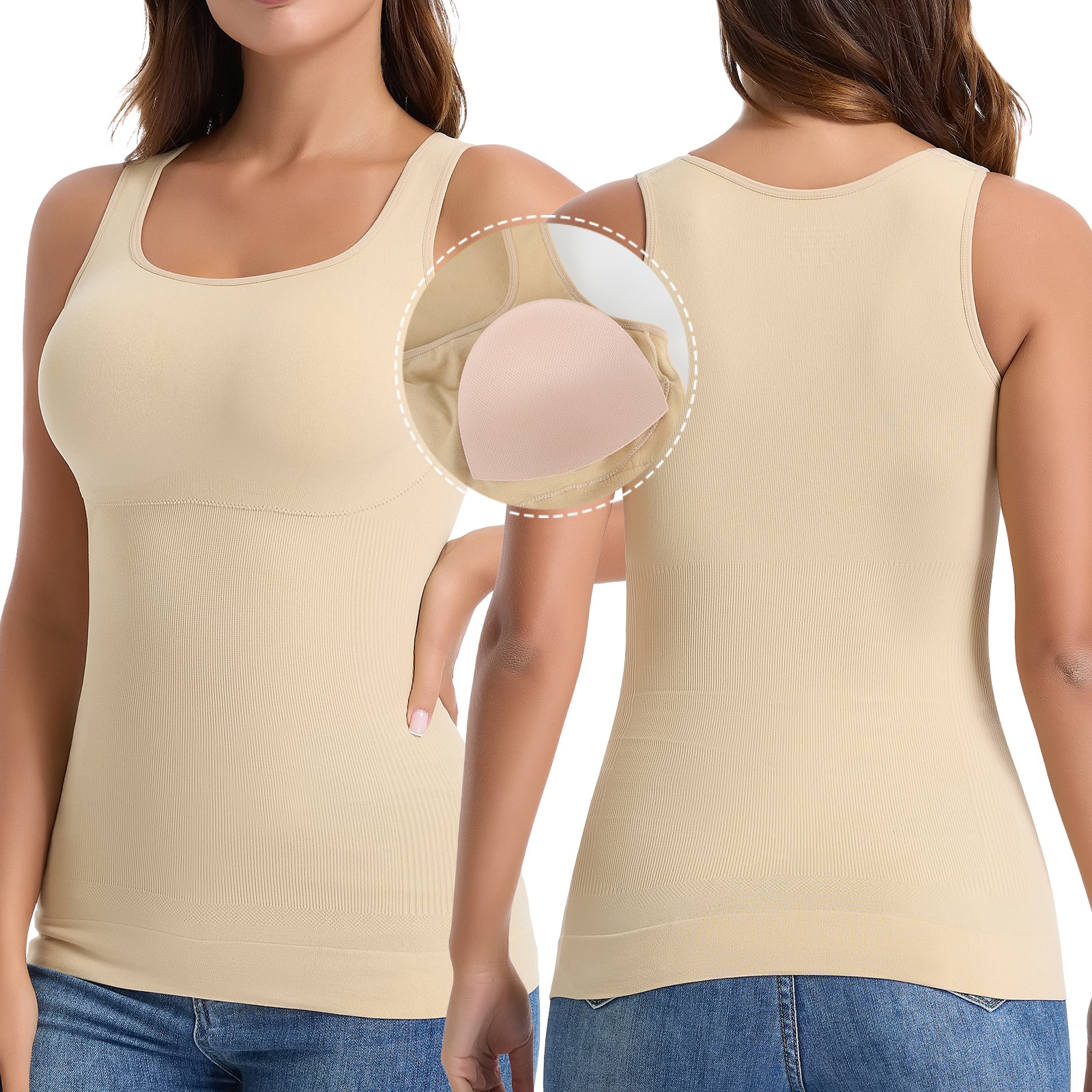 Women Slimming Body Shaper Belly Compression Vest Girdle Built-in Bra Tank Top