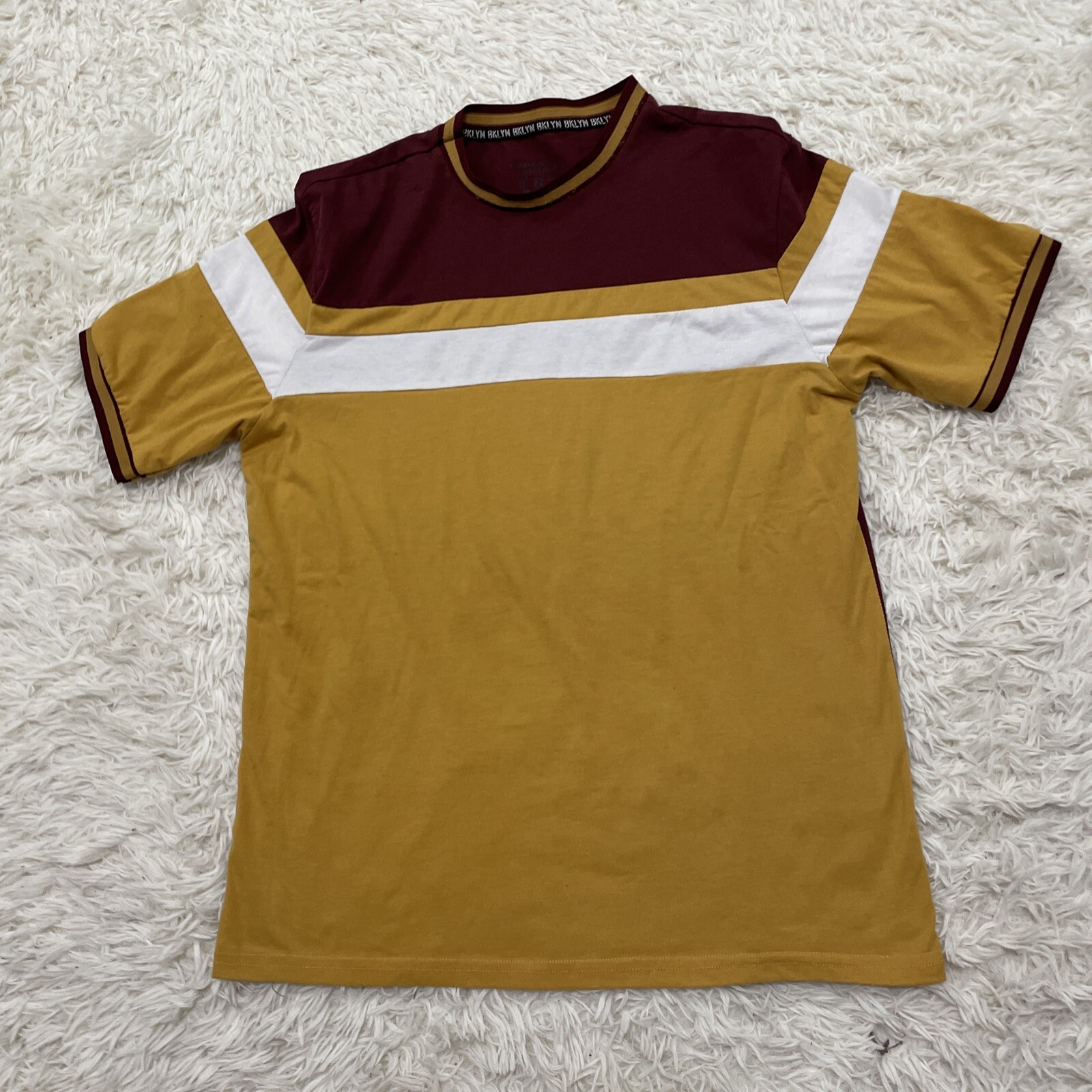 Brooklyn Laundry Retro 70s MCM Shirt Men M T Shirt Maroon Gold Cut & Sew Tee