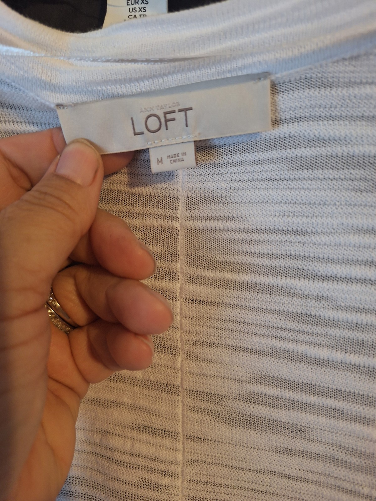 LOFT Women’s White Striped Open Front Rayon Knit Cardigan Long Sleeve M