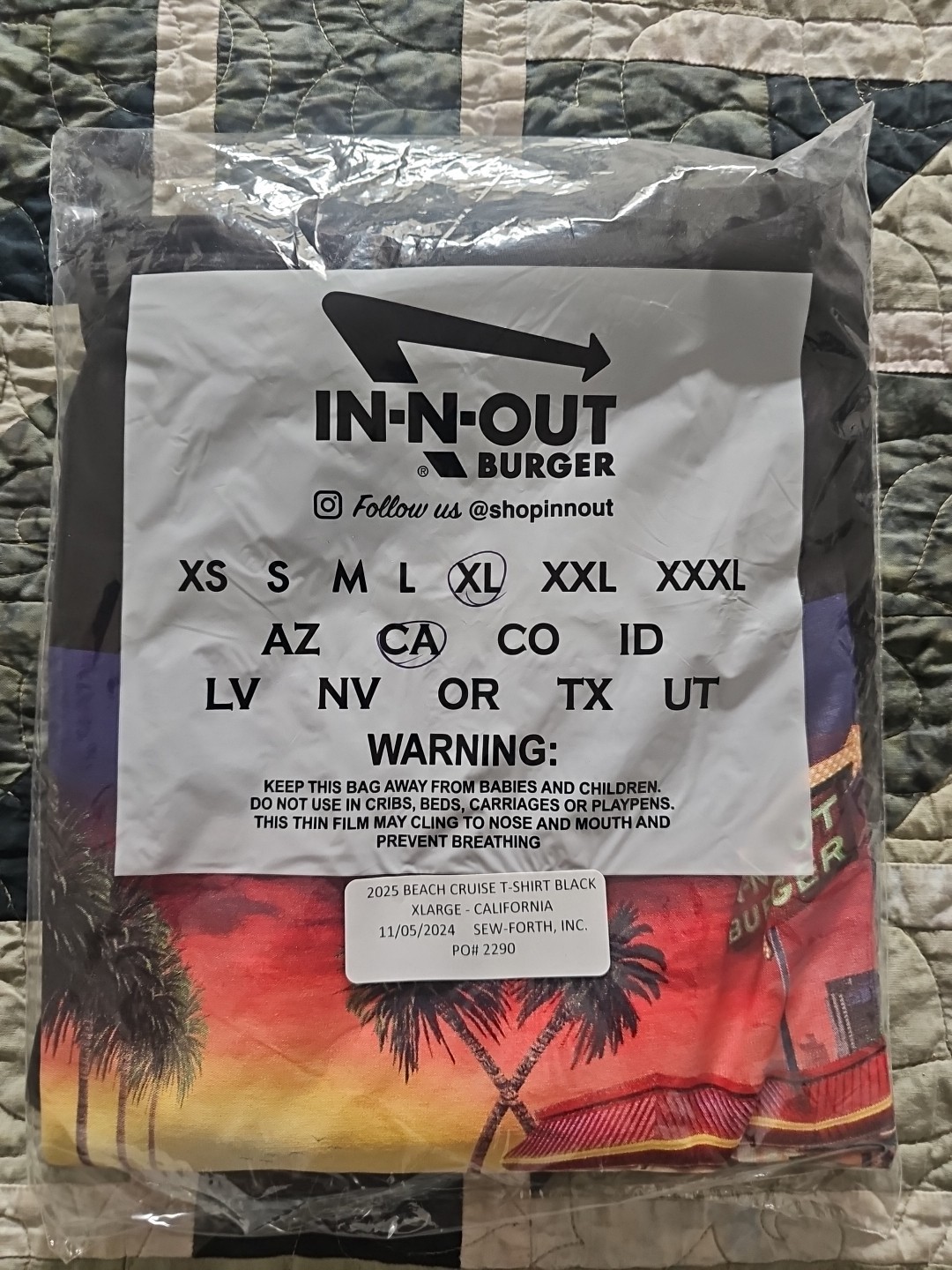 2025 In N Out Burger Beach Cruise T-Shirt Black XL California NEW Genuine (B4)