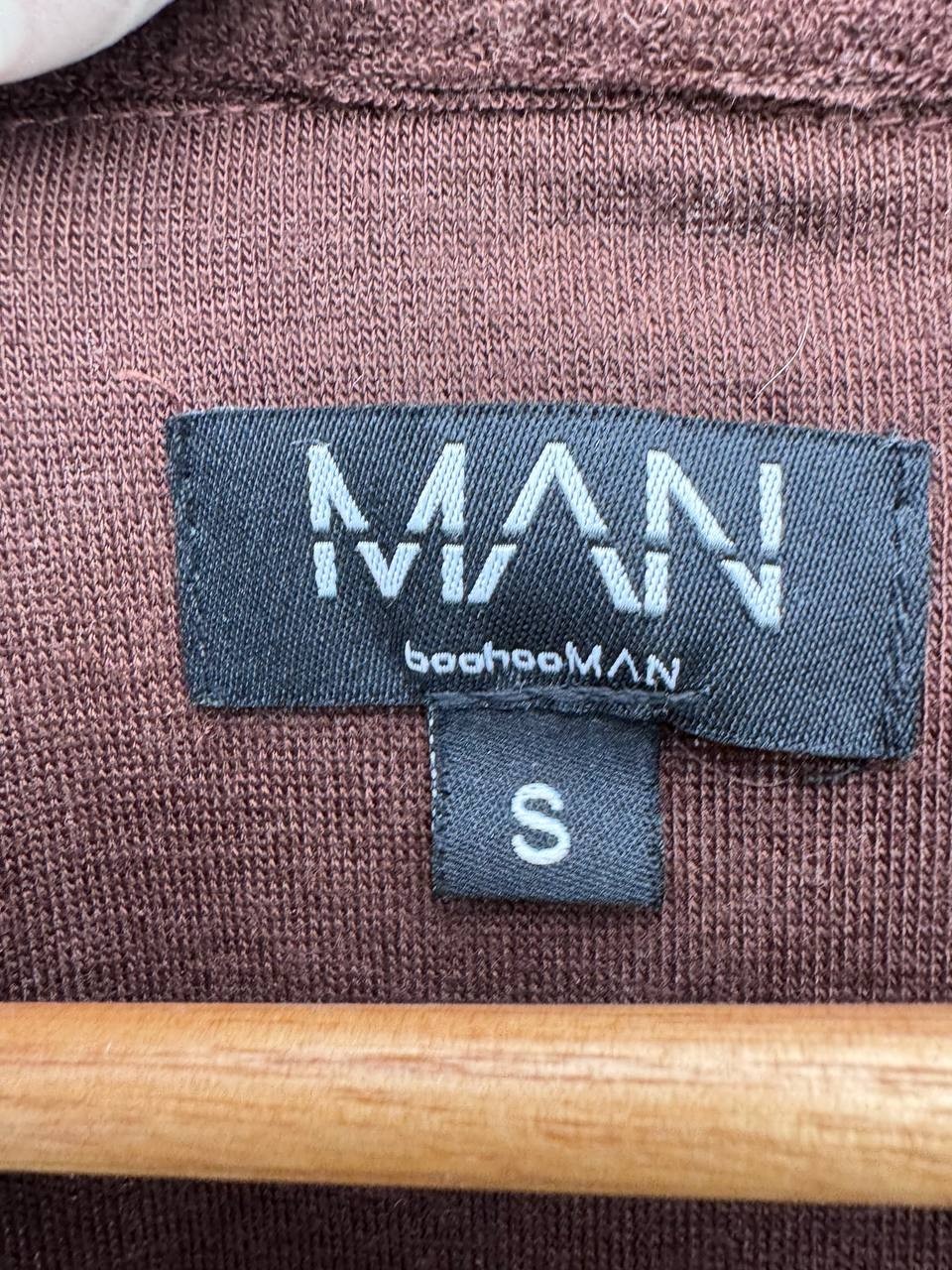 Boohoo-Man Mens Brown Button-Up Short Sleeve Collared Lapel Shirt Size S