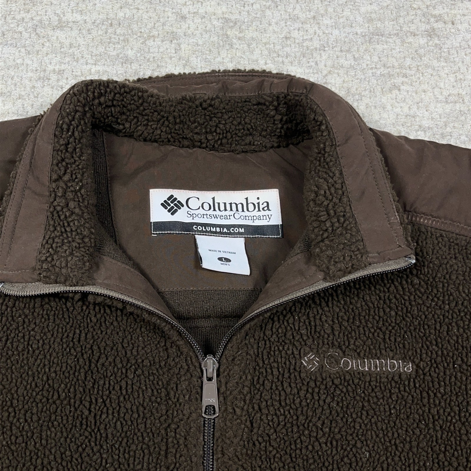 Vintage Columbia Jacket Men Large Dark Brown Sherpa Fleece Elbow Pads Teddy