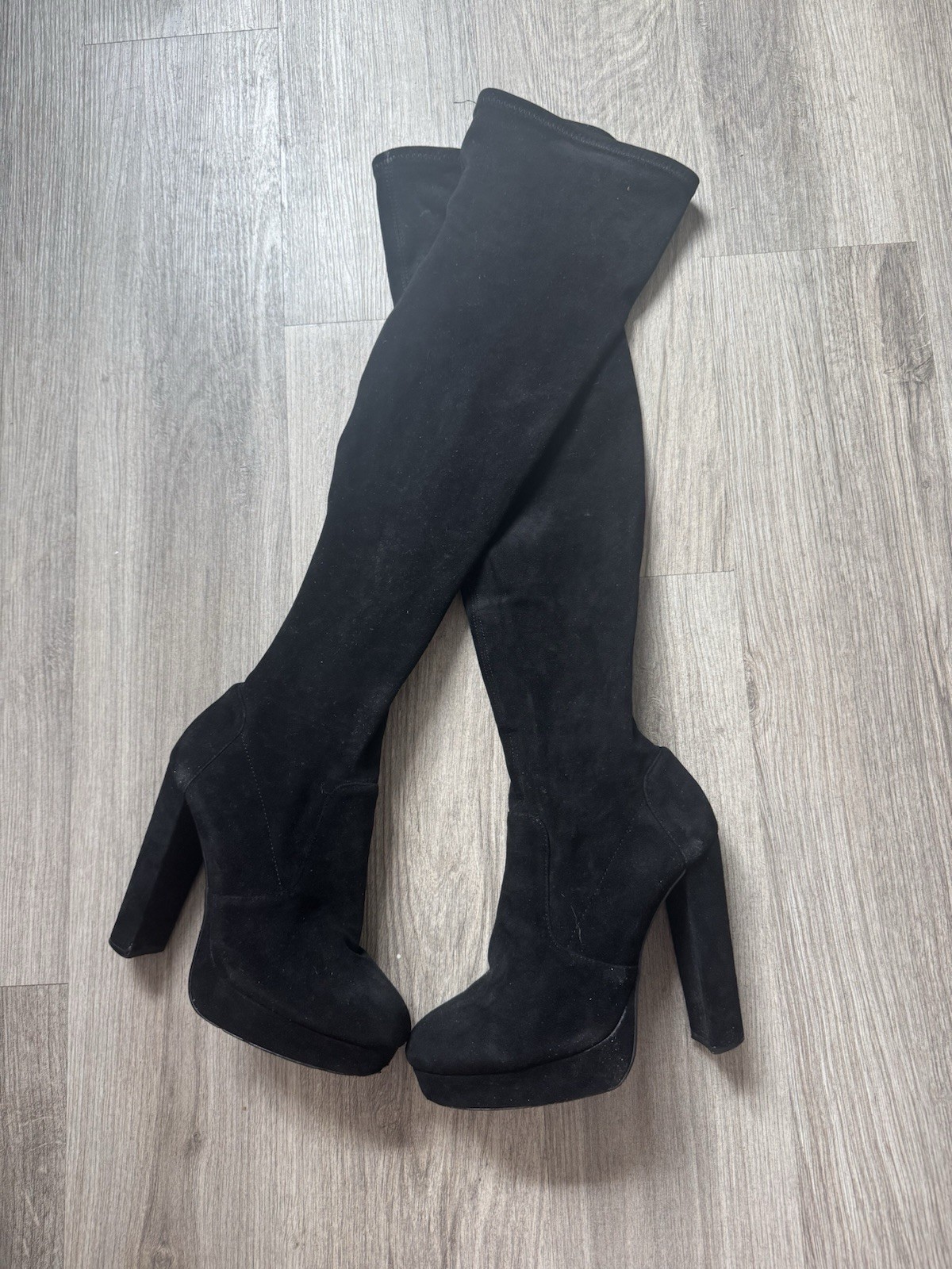 Aldo Women’s Black Suede Over-the-Knee Platform Block Heel Boots Size 7