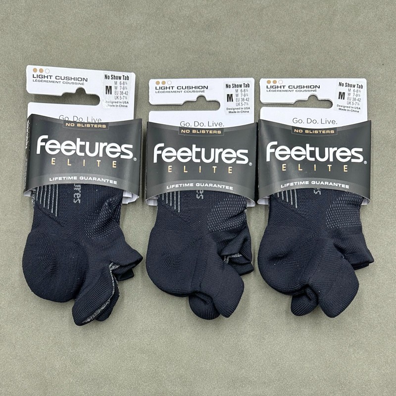 3 Pairs Women’s Elite Light Cushion No Show Tab Socks Black Size M Feetures