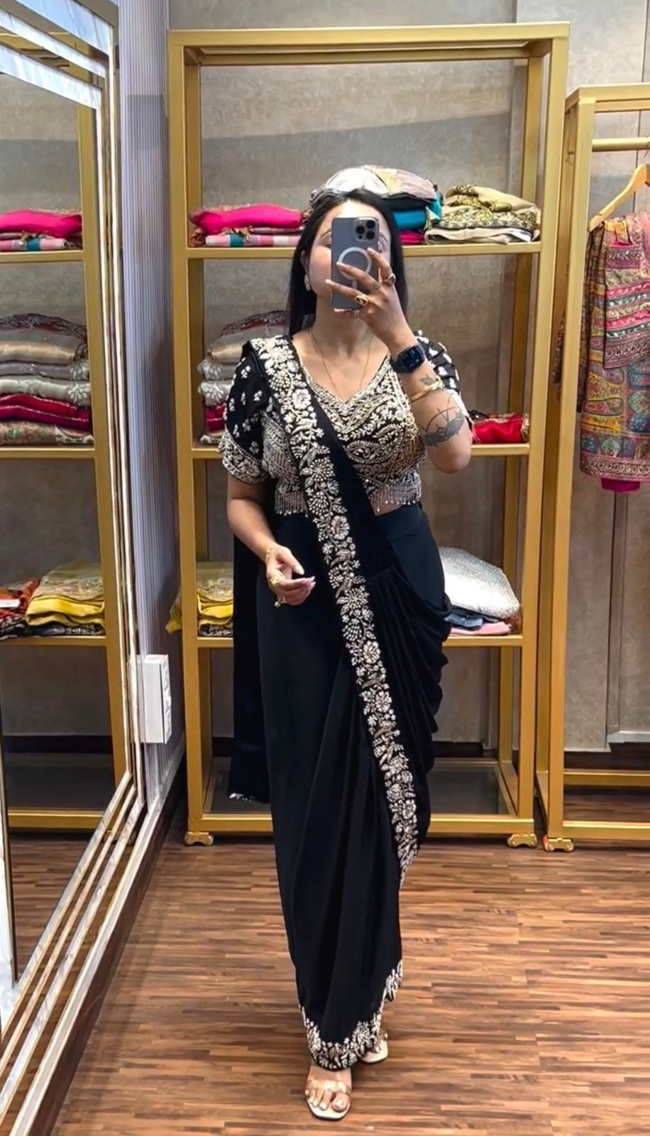 READY TO WEAR DESIGNER SAREE PRE-DRAPED SAREE TRENDING DESIGN EMBROIDERY ELEGANT
