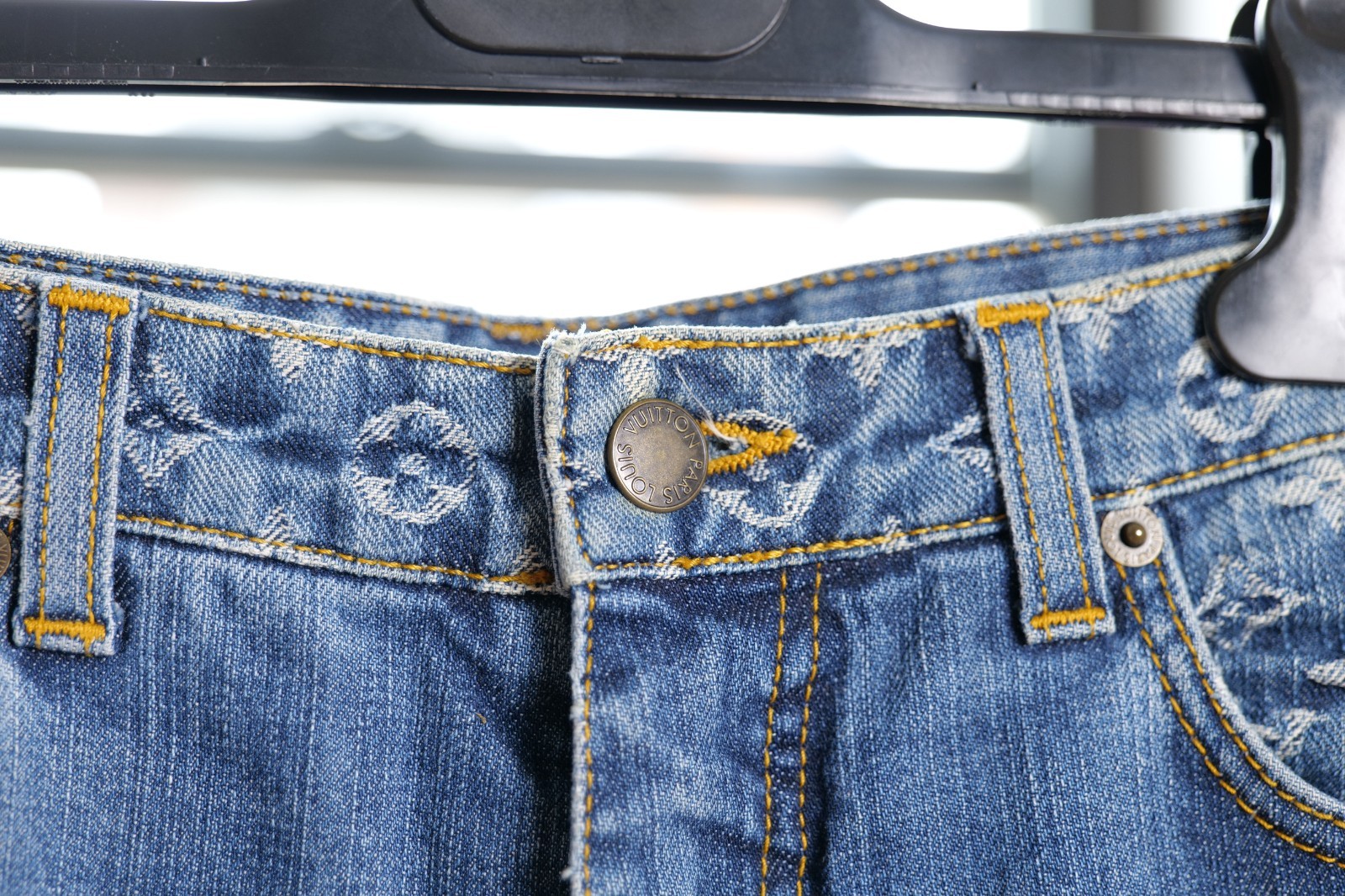Louis Vuitton Blue Monogram Jacquard Trim Denim Jeans (Size FR38)