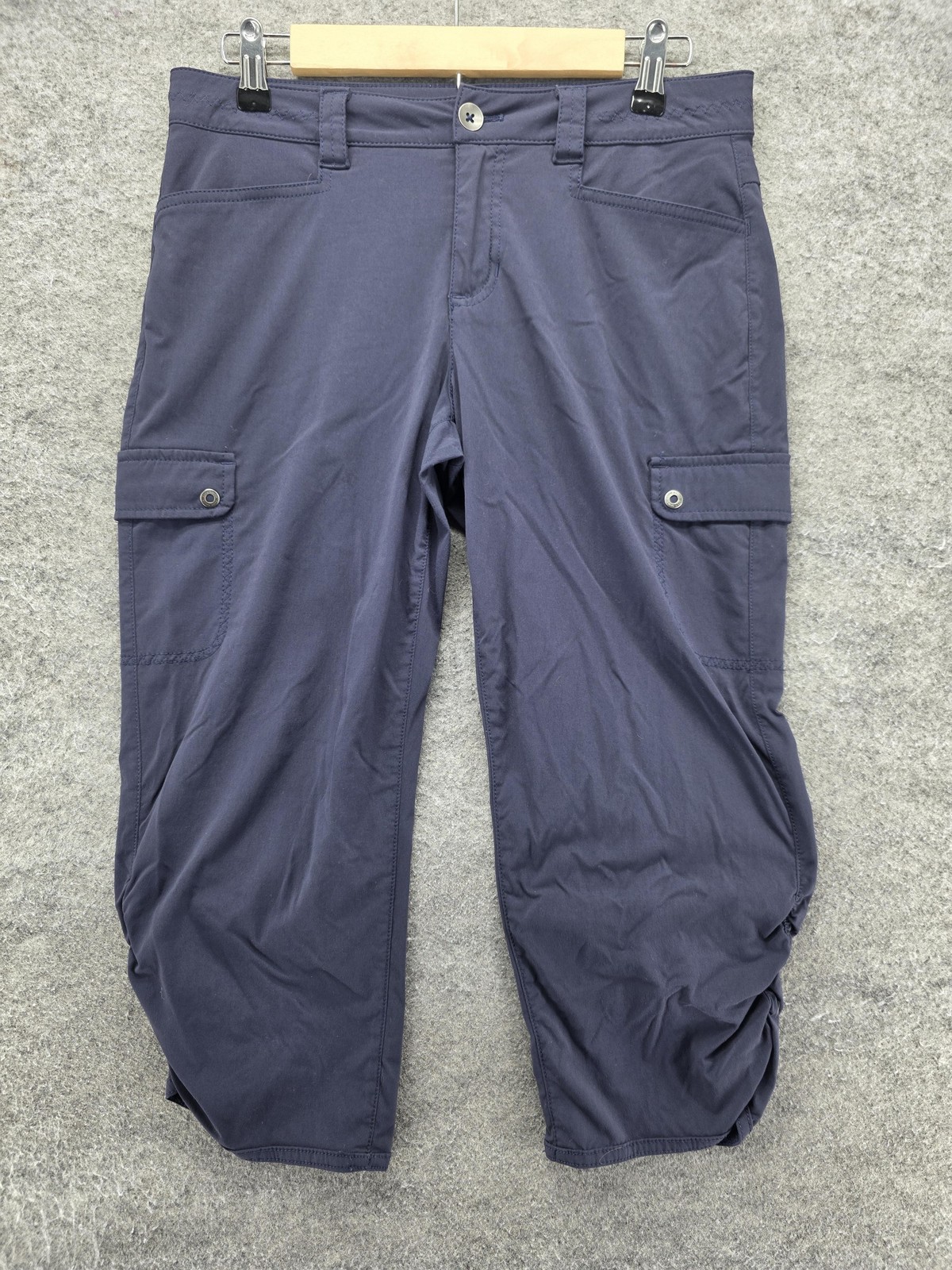 Eddie Bauer Pants Womens 4 Blue Cargo Microfiber Elastic Waist Pockets 22 In
