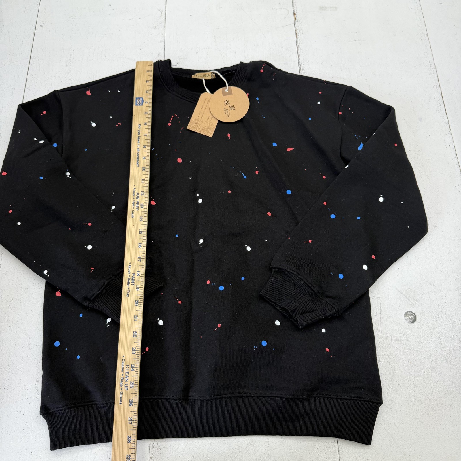 YIYANG Sweatshirt Mens 2XL Black Paint Splatter Fleece Crewneck Pullover