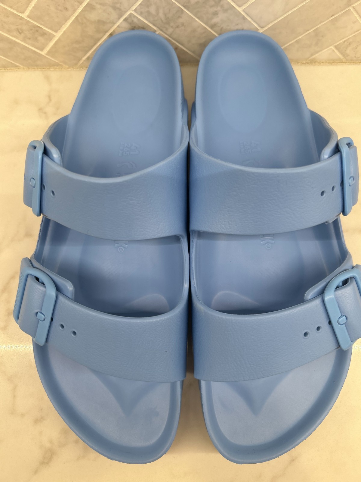Birkenstock Arizona Essentials EVA Sandals Womens 10 41 Sky Blue Slip On Slides