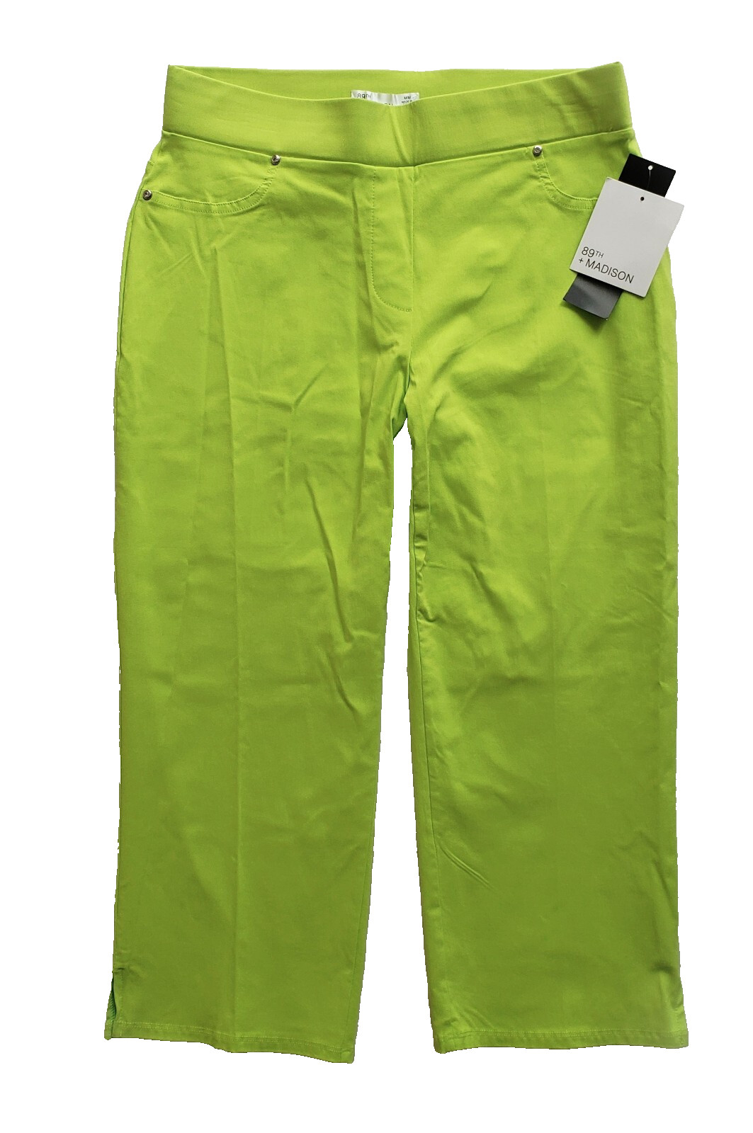 89th + Madison Women’s Size M Lime Green Pull On Stretch Capri Pants Pockets