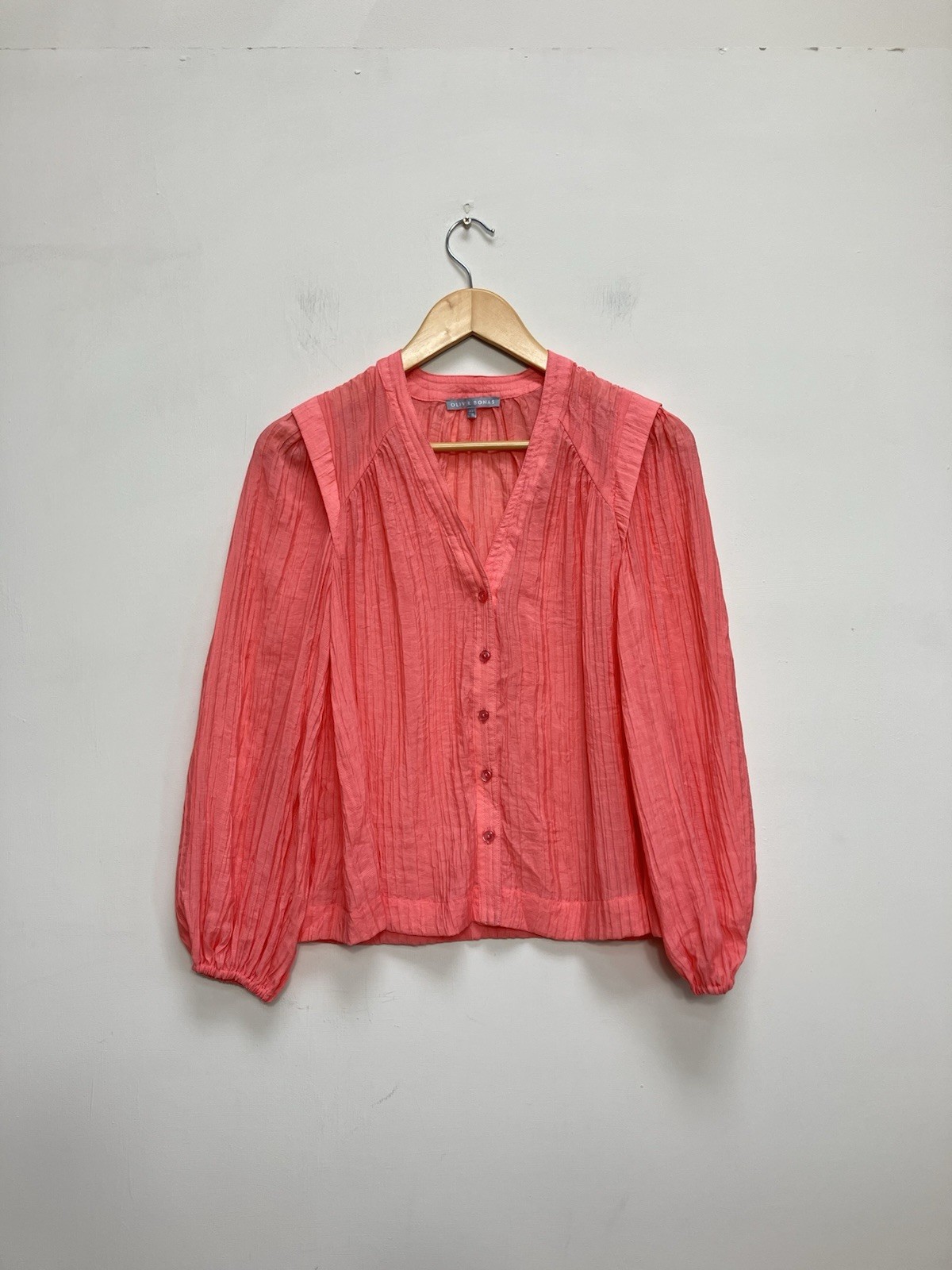 Oliver Bonas Shirt Blouse Womens Size UK 6 Pink Pleated Prairie Crepe Oversized