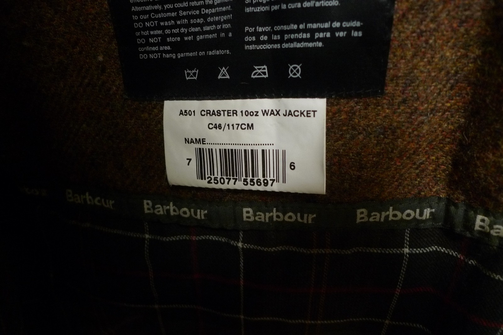 BARBOUR – A501 CRASTER 10 OZ WAX COTTON JACKET – EXTRA HEAVYWEIGHT – 46 – RARE