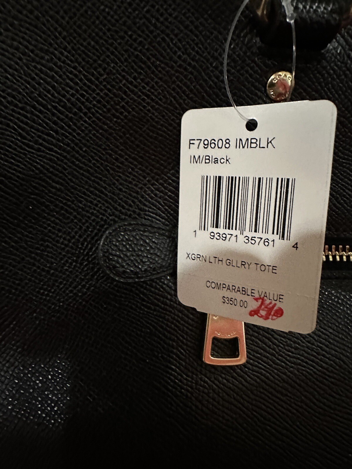 Coach (F79608) Signature Black Leather Gallery Tote Shoulder Handbag NWT $350