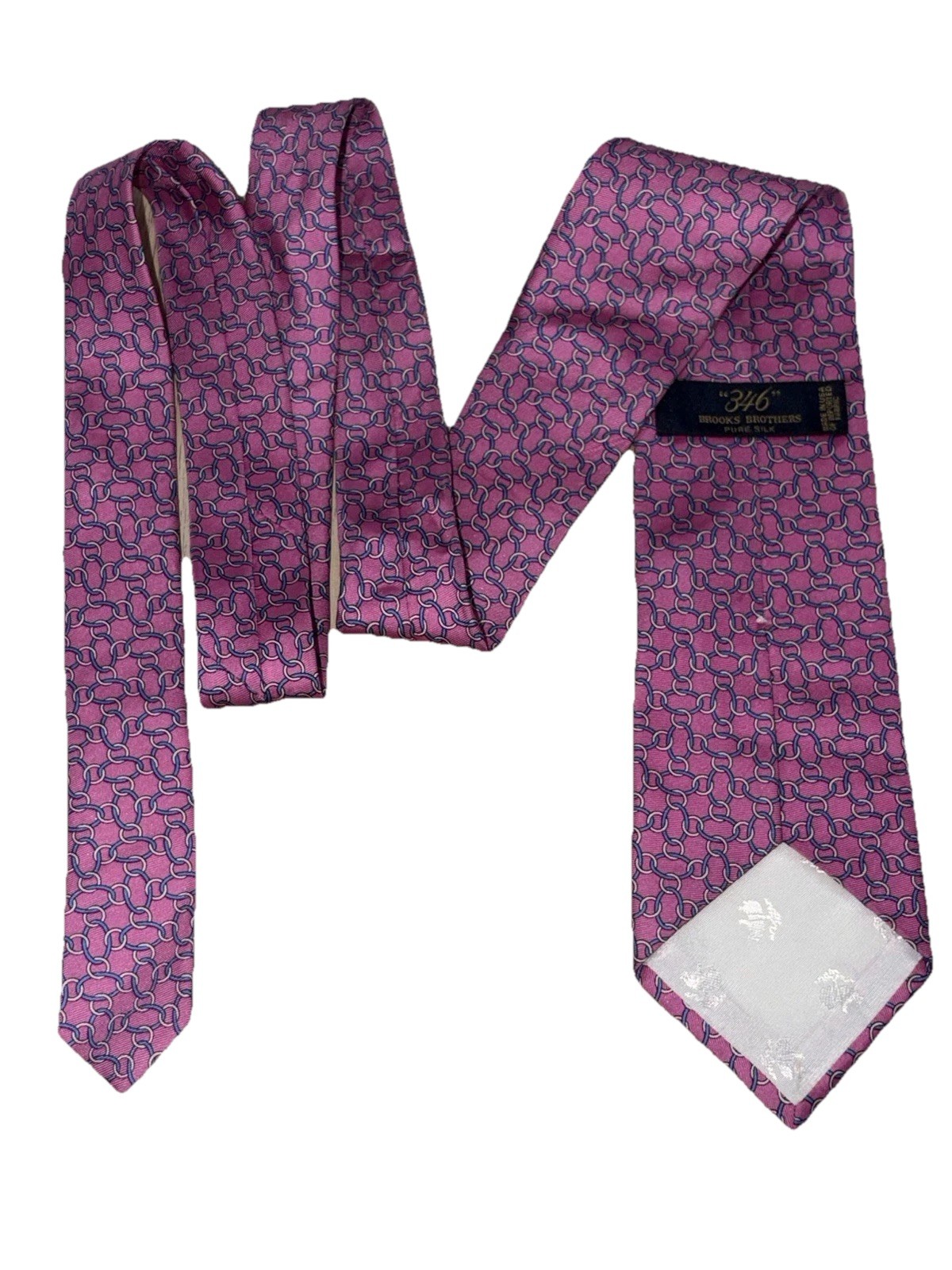 Brooks Brothers Tie Pink Geometric Chain Link 100% Silk Made In USA 3.25×57