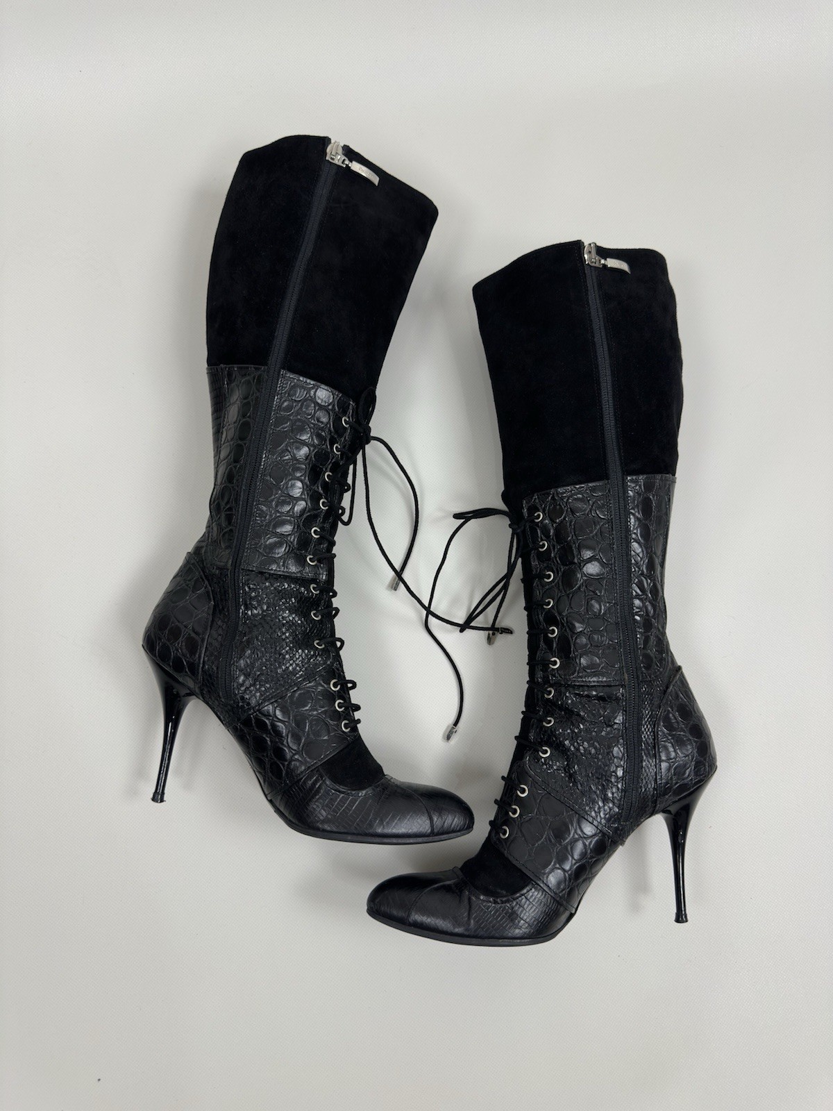 Cesare Paciotti Women’s Black Leather Boots Size 40 EU Lace Up Stiletto Heel