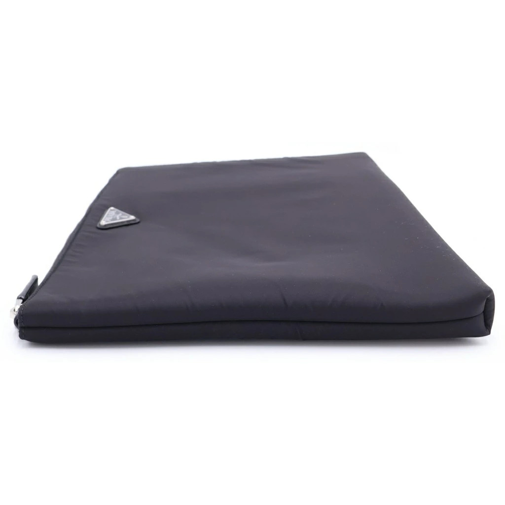 PRADA Tessuto Nero Logo Plate Nylon Clutch Bag Pouch Black 2Ng015 New Condition