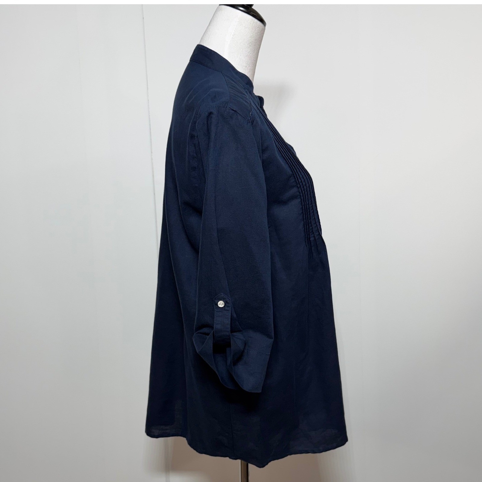 J.McLaughlin Tunic Shirt Top Women XL Blue Linen Blend Button Up Roll Tab