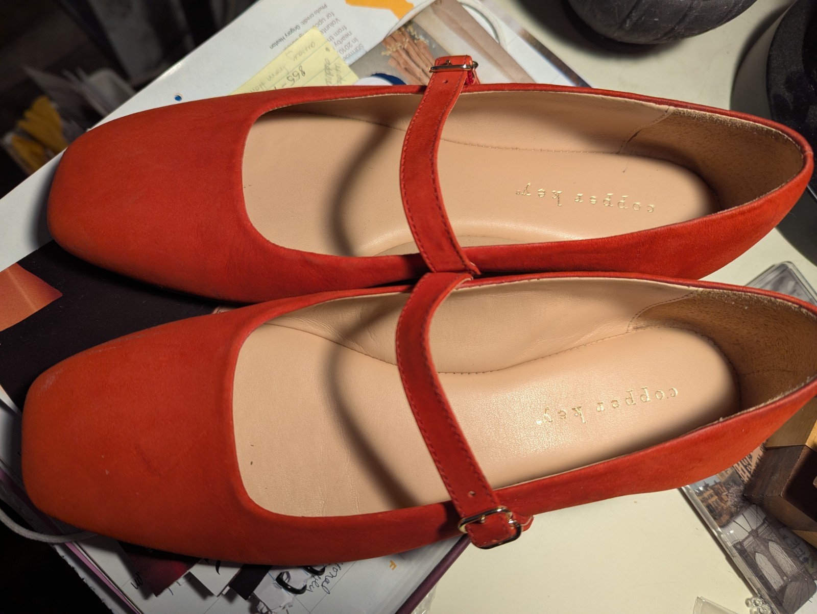 Copper Key Ballerina Mary Jane Flats Red Orange 6 1/2