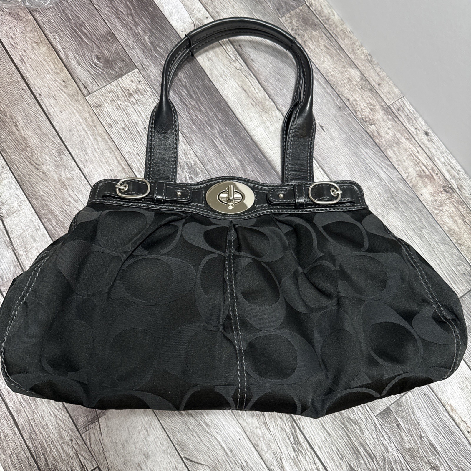 Authentic COACH Garnet Signature Satchel F13906 Black Pleated Jacquard Y2K