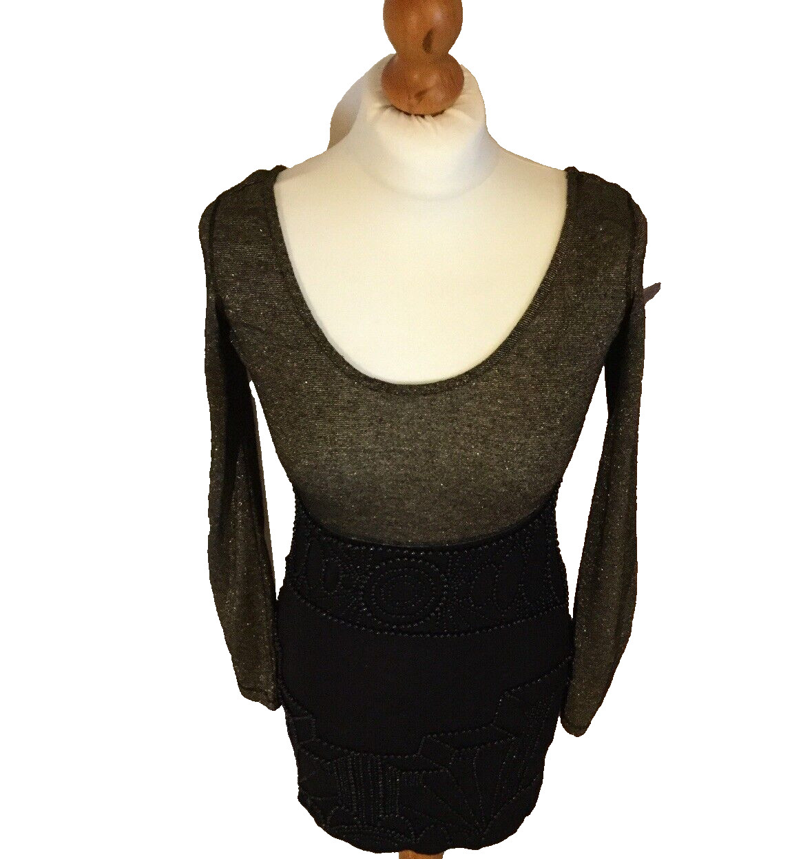 RINGSPUN DRESS SIZE 1 U.K. 8 Black And Gold Excellent 4487