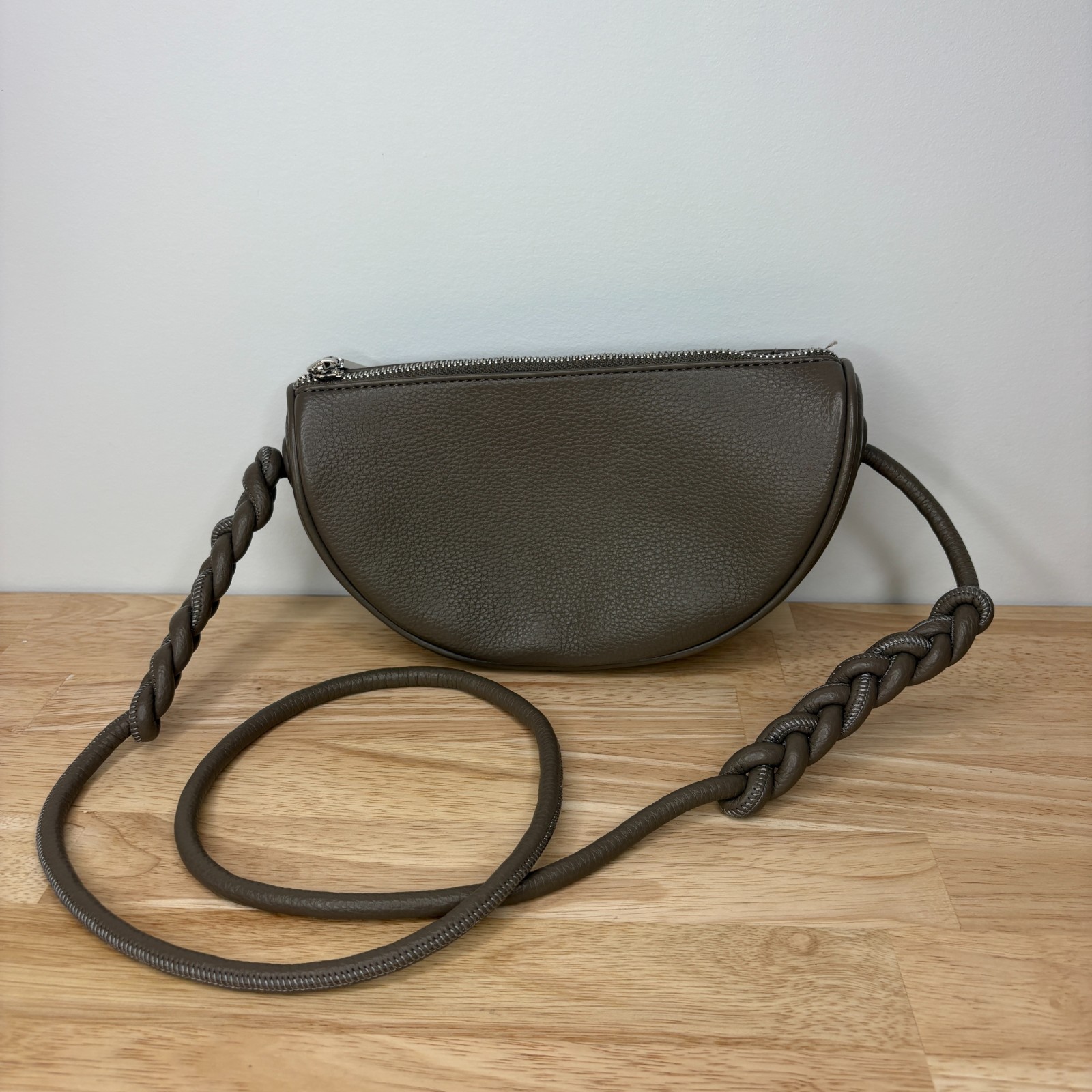 Melie Bianco Dark Beige Braided Cross Body Bag Small Vegan