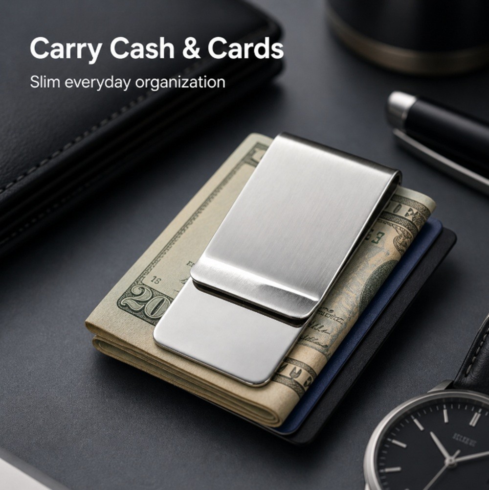 Stainless Steel Money Clip Silver Metal Pocket Holder Wallet Credit Card Holder