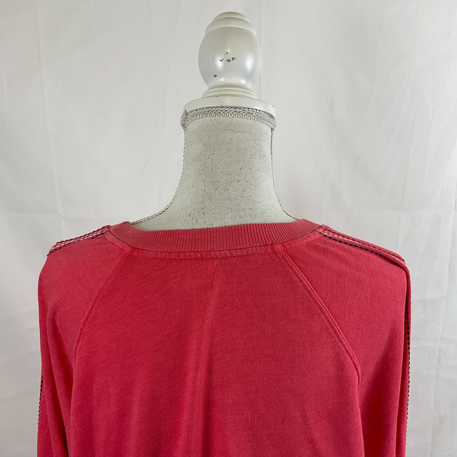 Sundry Sweatshirt Style Top 3 Salmon Pink Embroidered Stripes Long Sleeve US L