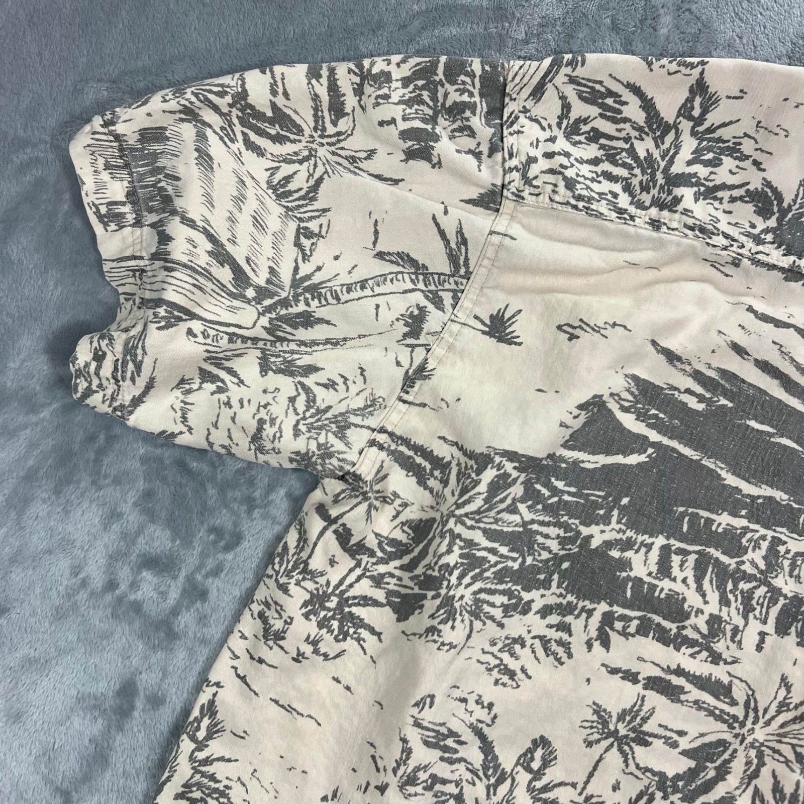 UNBRANDED Hemp Blend Tropical Island Print Shirt Mens Large Beige Gray