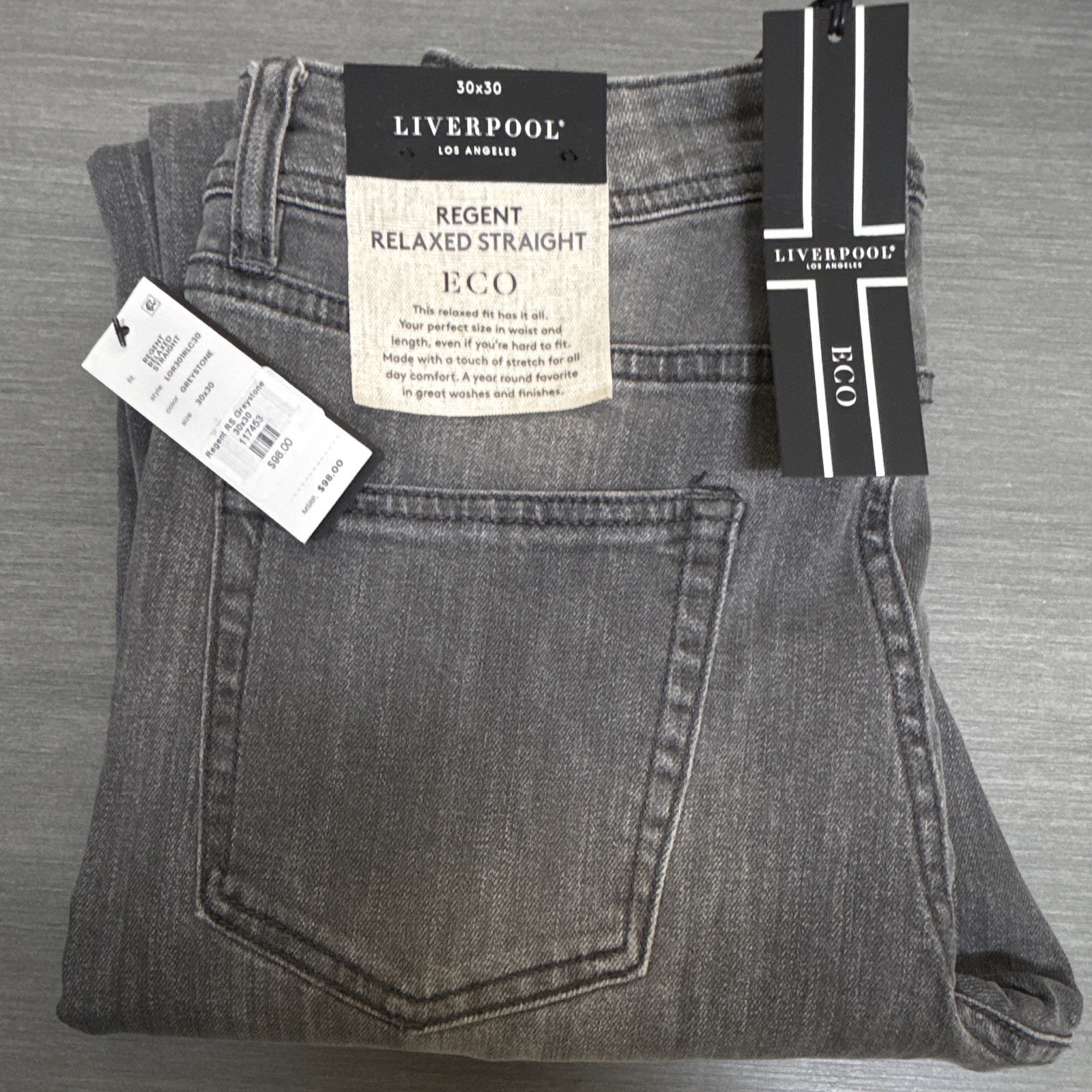 Liverpool Los Angeles ECO Relaxed Straight Gray Denim Jeans Mid Rise Stretch