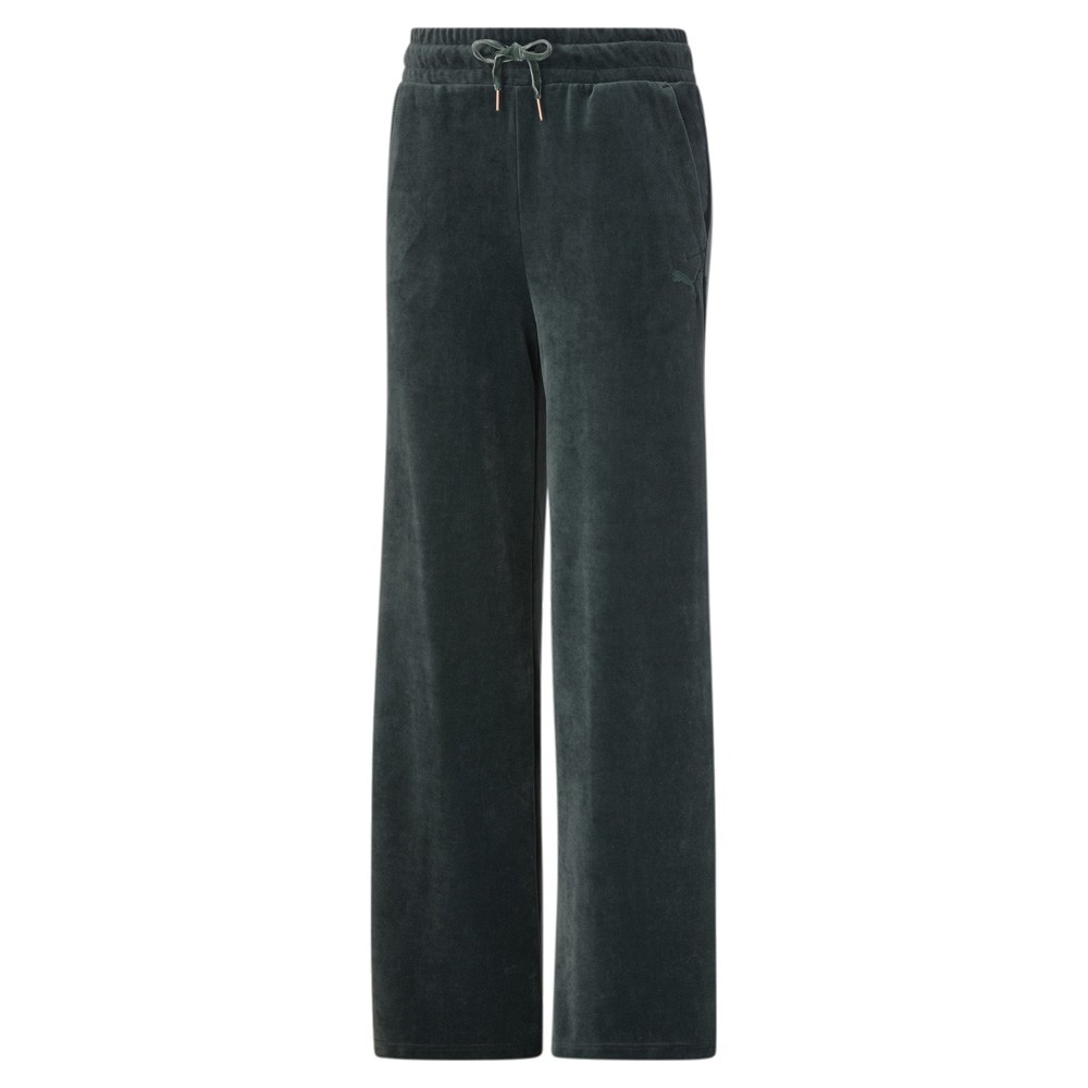 PUMA Her Velour Wide Drawstring Pants Womens Green Casual Athletic Bottoms 84688
