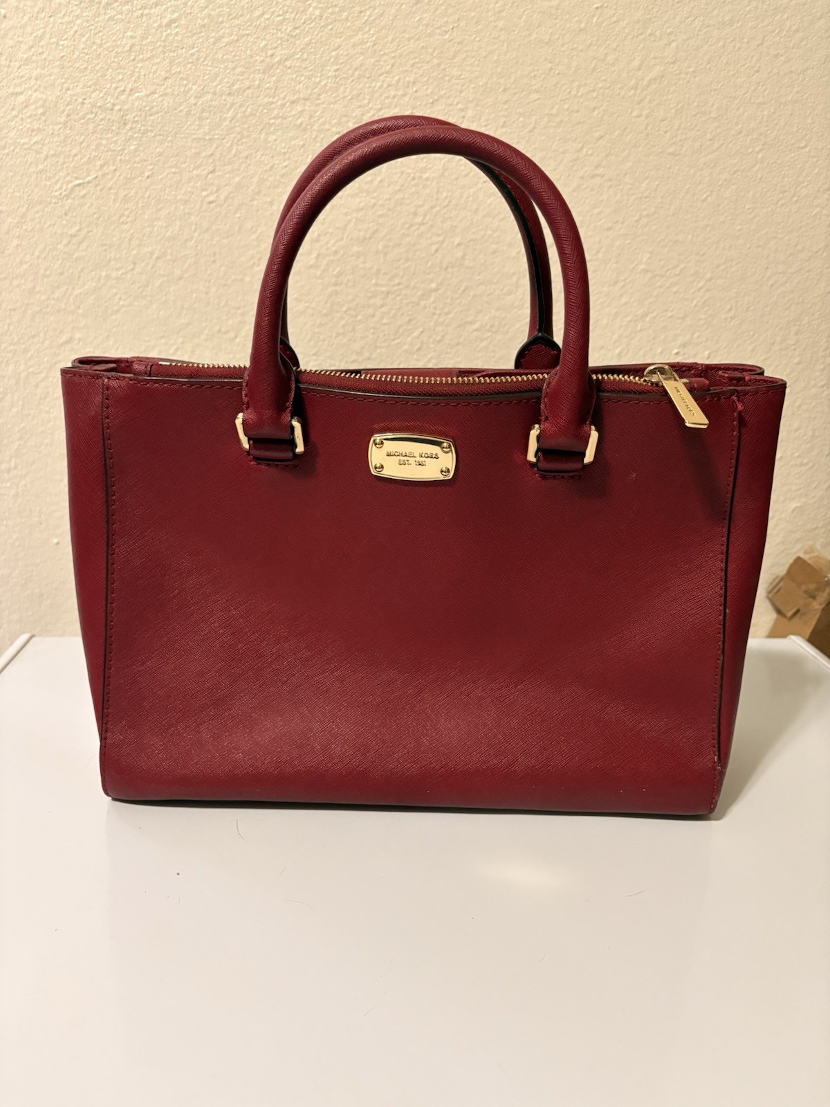 Michael Kors Red Zip-Top Satchel Top Handle Bag, Adjustable Detachable Strap