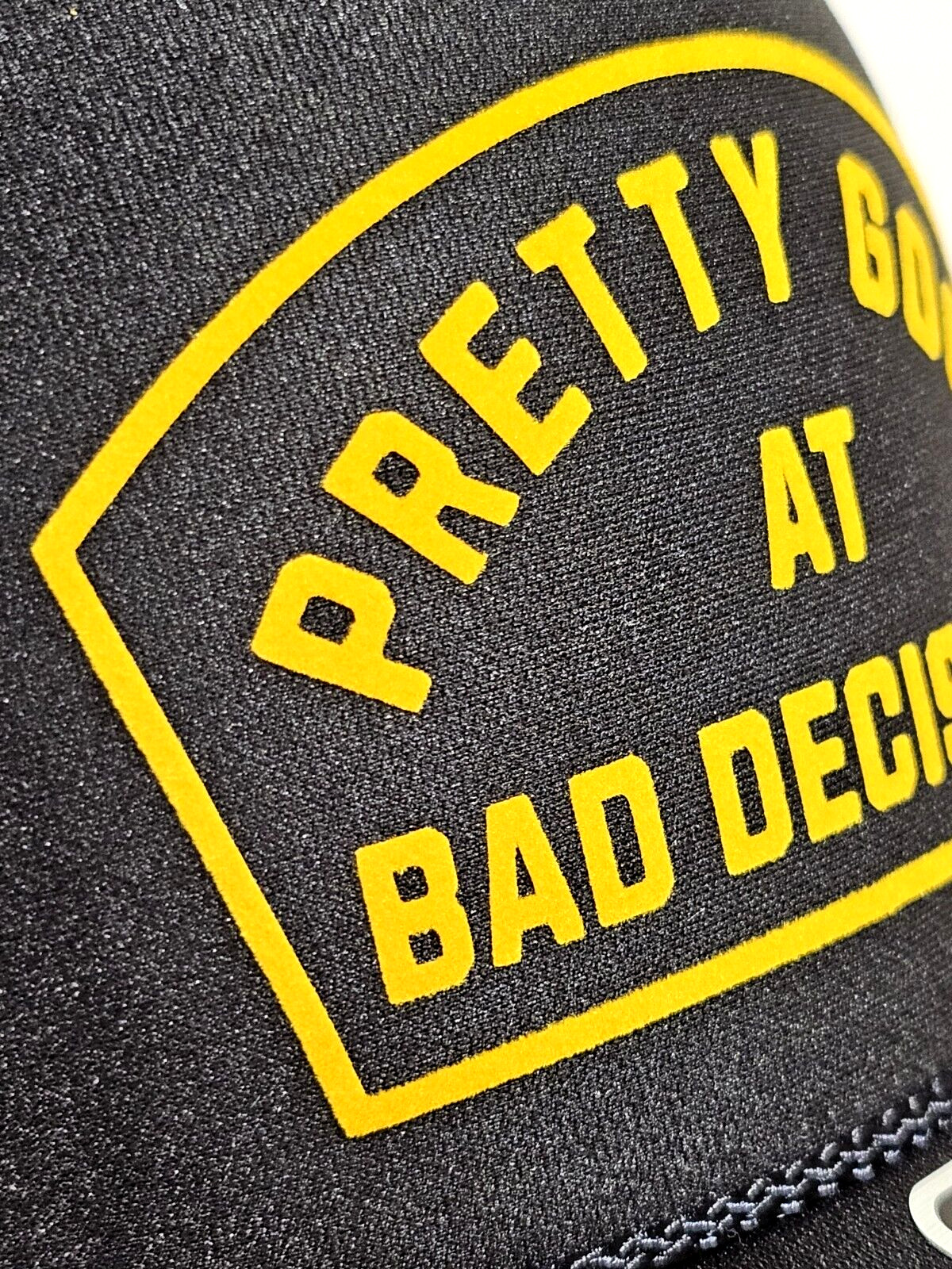 BLACK Foam Trucker Snapback OTTO Hat Yellow “PRETTY GOOD AT BAD DECISIONS” NEW