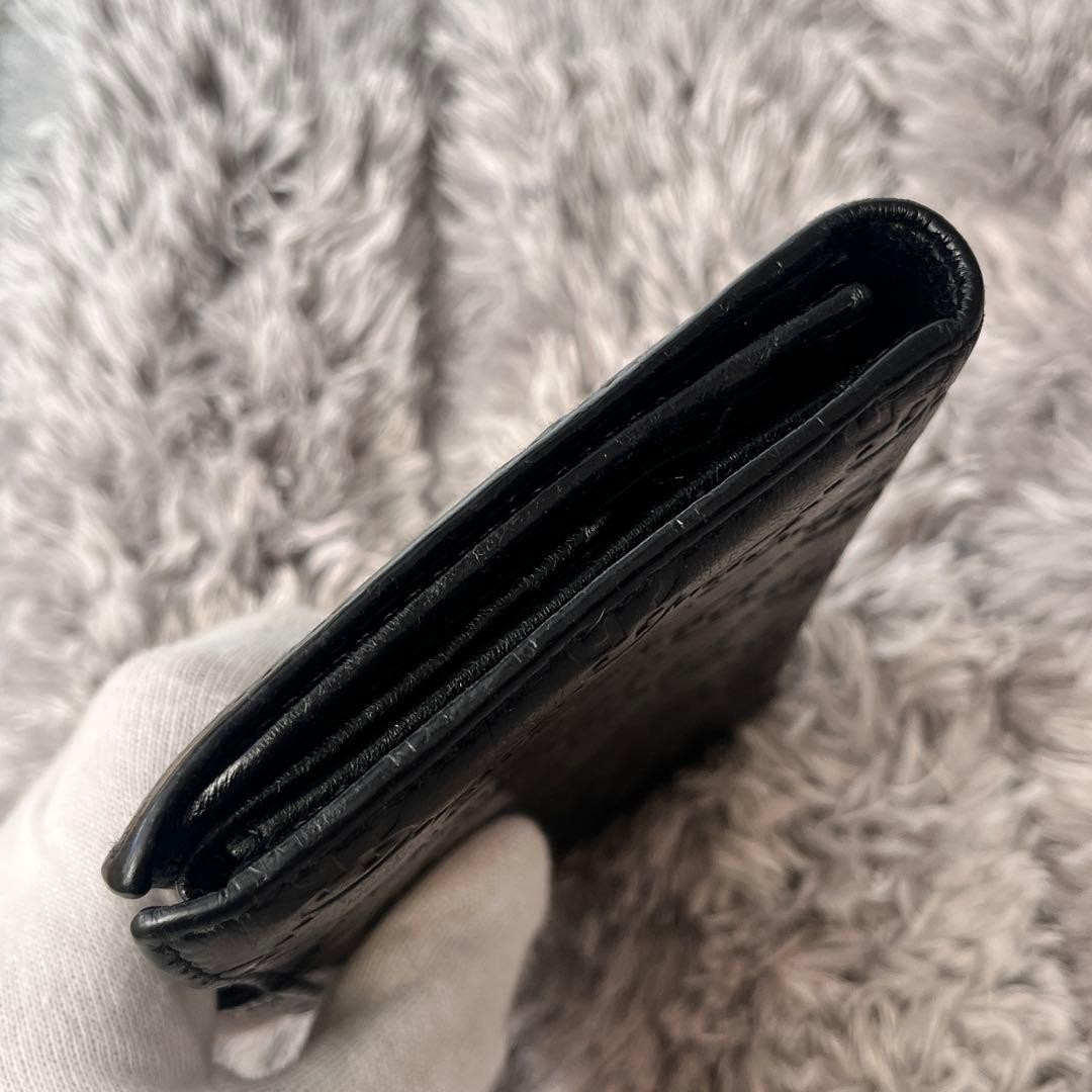 Beautiful Condition GUCCI Shima Logo Plate Gold Folding Wallet Black
