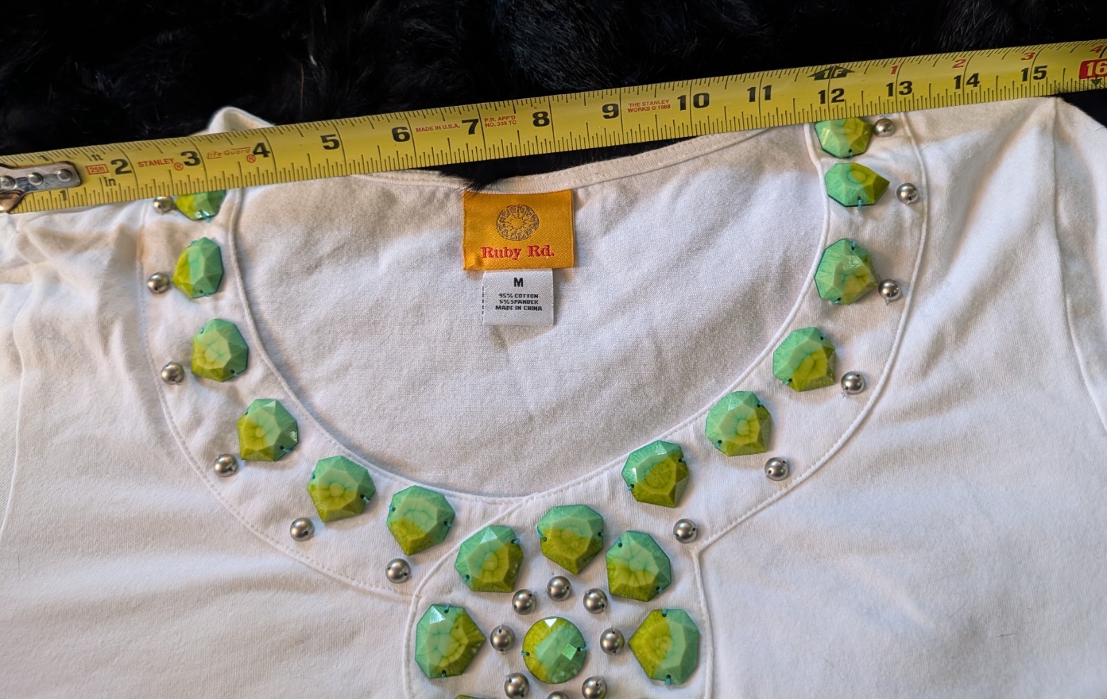 VTG Ruby Rd Top Women Sz M Scoop Neckline Adorned with Studs and Aqua Stones Y2K