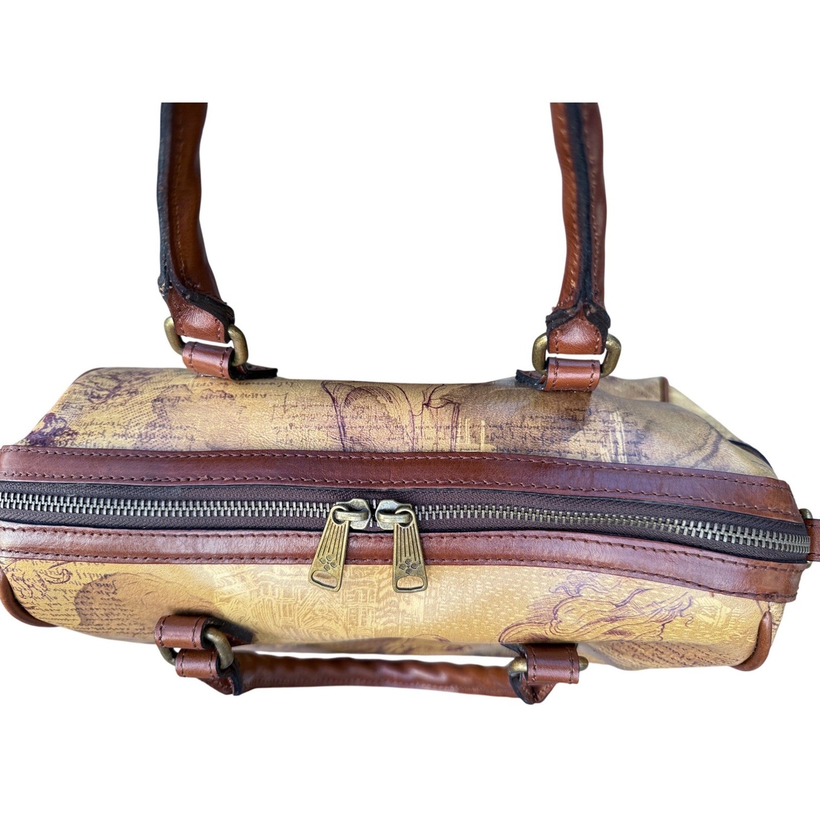 Rare Retired Patricia Nash Leather Satchel Italian Sketchbook Print Bag Tan