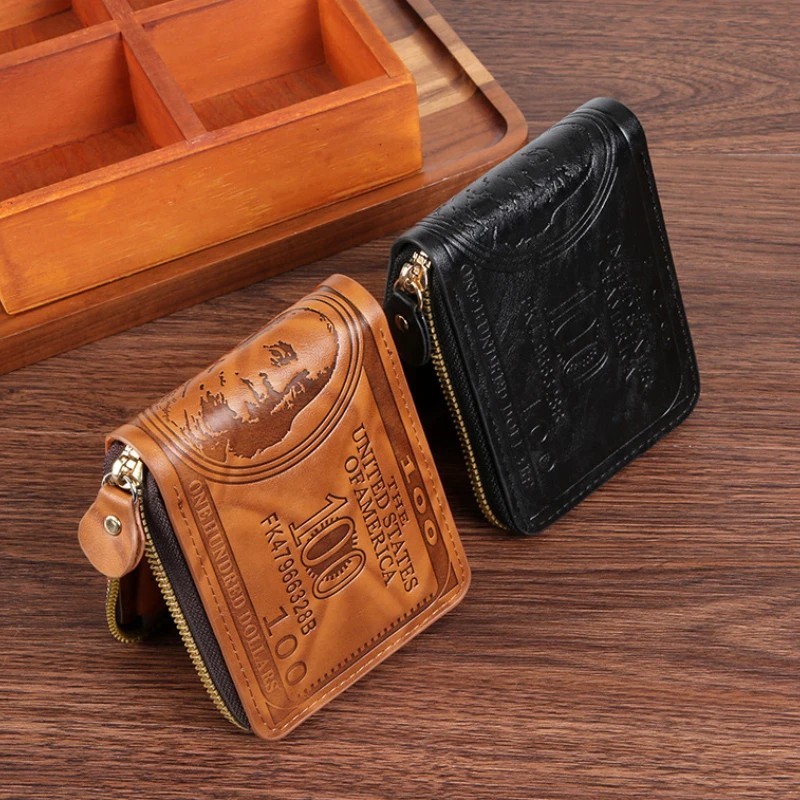Mens Leather Wallet Bill Money Billfold US 100 Dollar Safe Purse Bifold US FAST