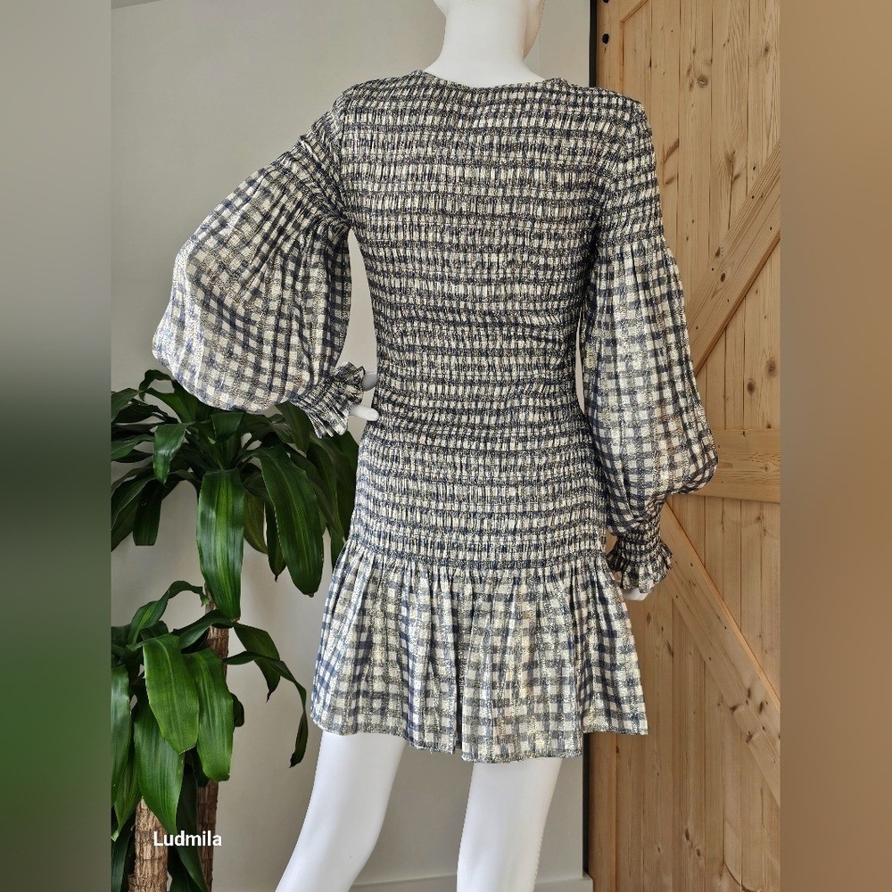 LoveShackFancy Size S Women’s Sparkly Checkered Print Mini Dress